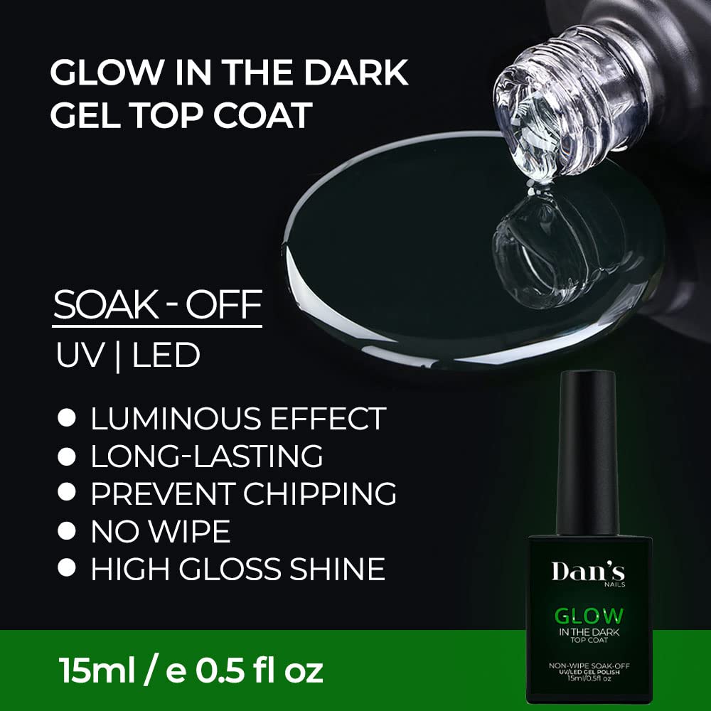 Glow in the Dark Gel Nail Polish - UV/LED Soak Off Top Coat for Professional Manicures & DIY Nails | Neon Luminous Nail Seal (15ml/0.5oz) | Perfect for Nail Salons, Home Use & Nighttime Glow Effects