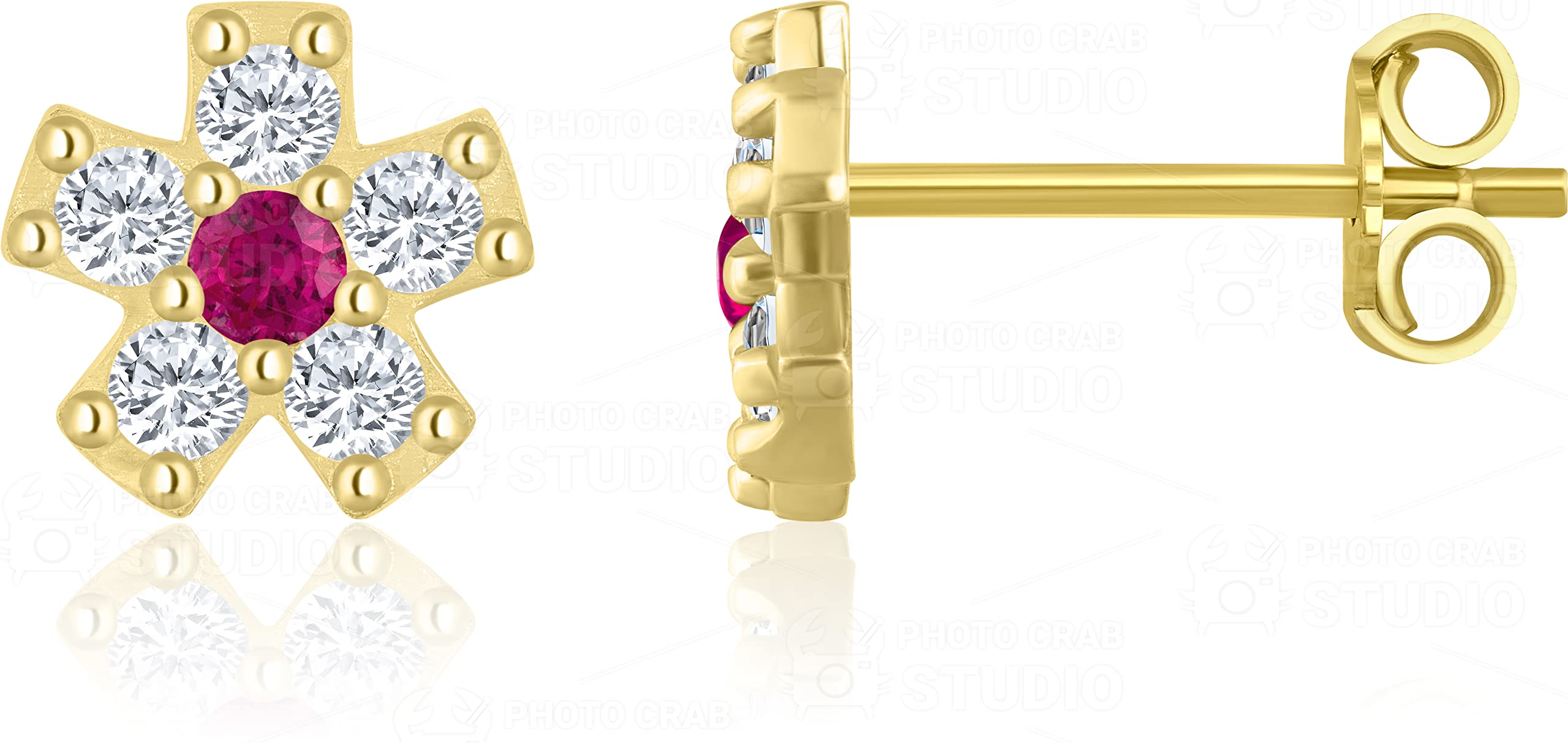 14K Yellow Gold Flower Rose Clover Stud Earrings with Cubic Zirconia CZ - Perfect Gift for Women, Birthday, Anniversary & Everyday Elegant Wear