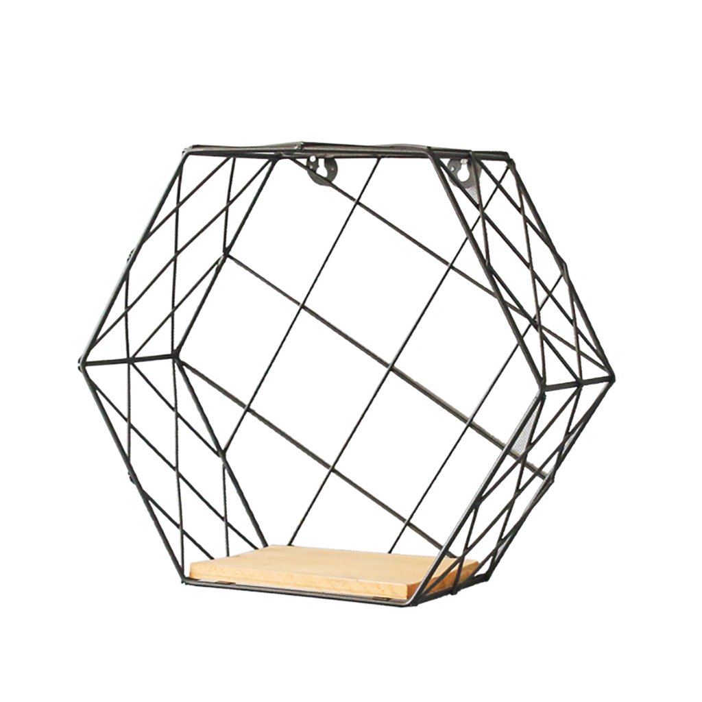 Hexagonal Iron Mesh Floating Shelf - 30x12x26cm Wall Mounted Storage Shelf for Bedroom, Bathroom & Living Room Decor - Wrought Iron Wall Hanging Shelf (Color: A) - Perfect for Displaying Plants, Books & Decorative Items