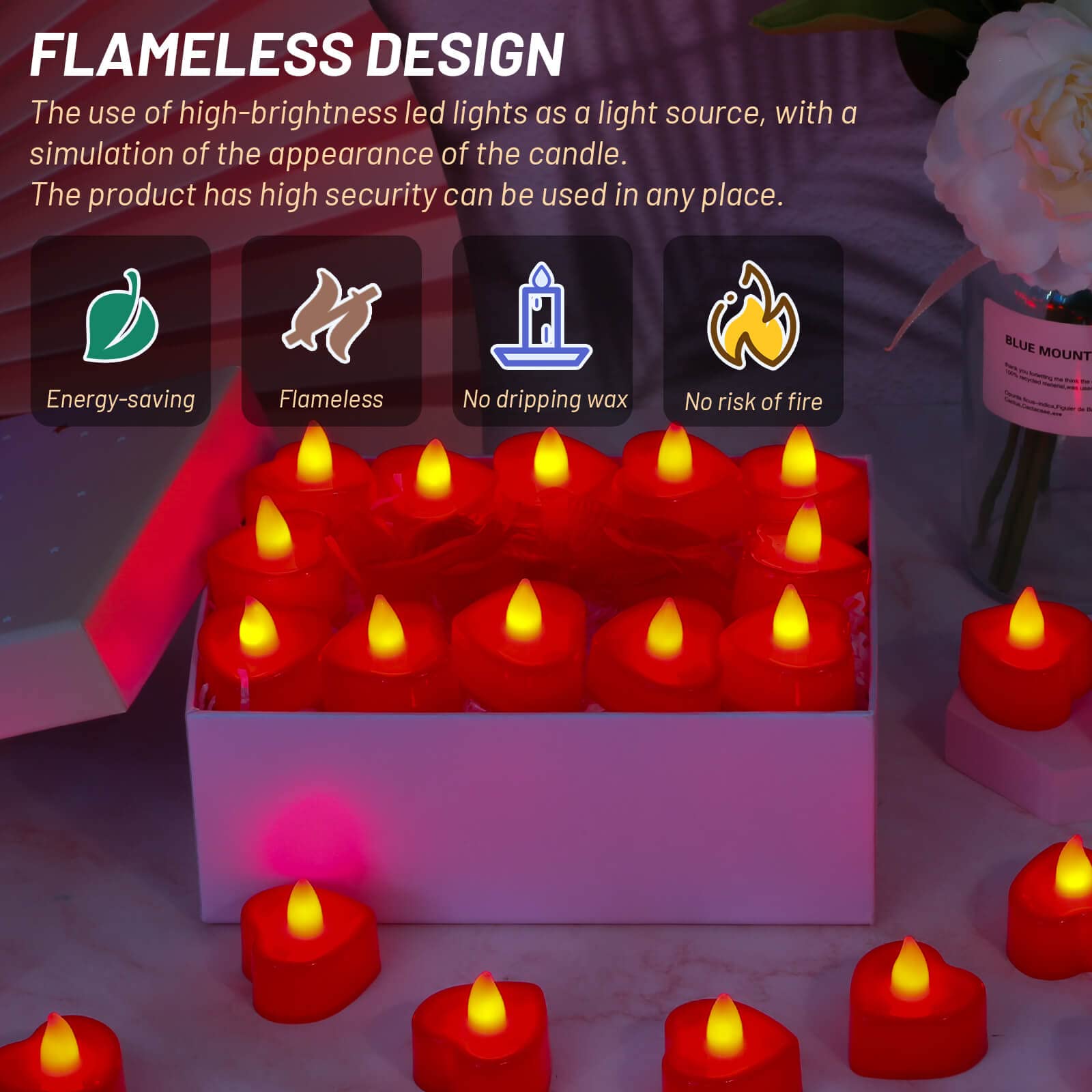 2000pcs Artificial Red Rose Petals with 24 Flameless LED Candles Set - Romantic Wedding, Valentine's Day Decor for Bedroom, Anniversary & Proposal Scenes - Cridoz