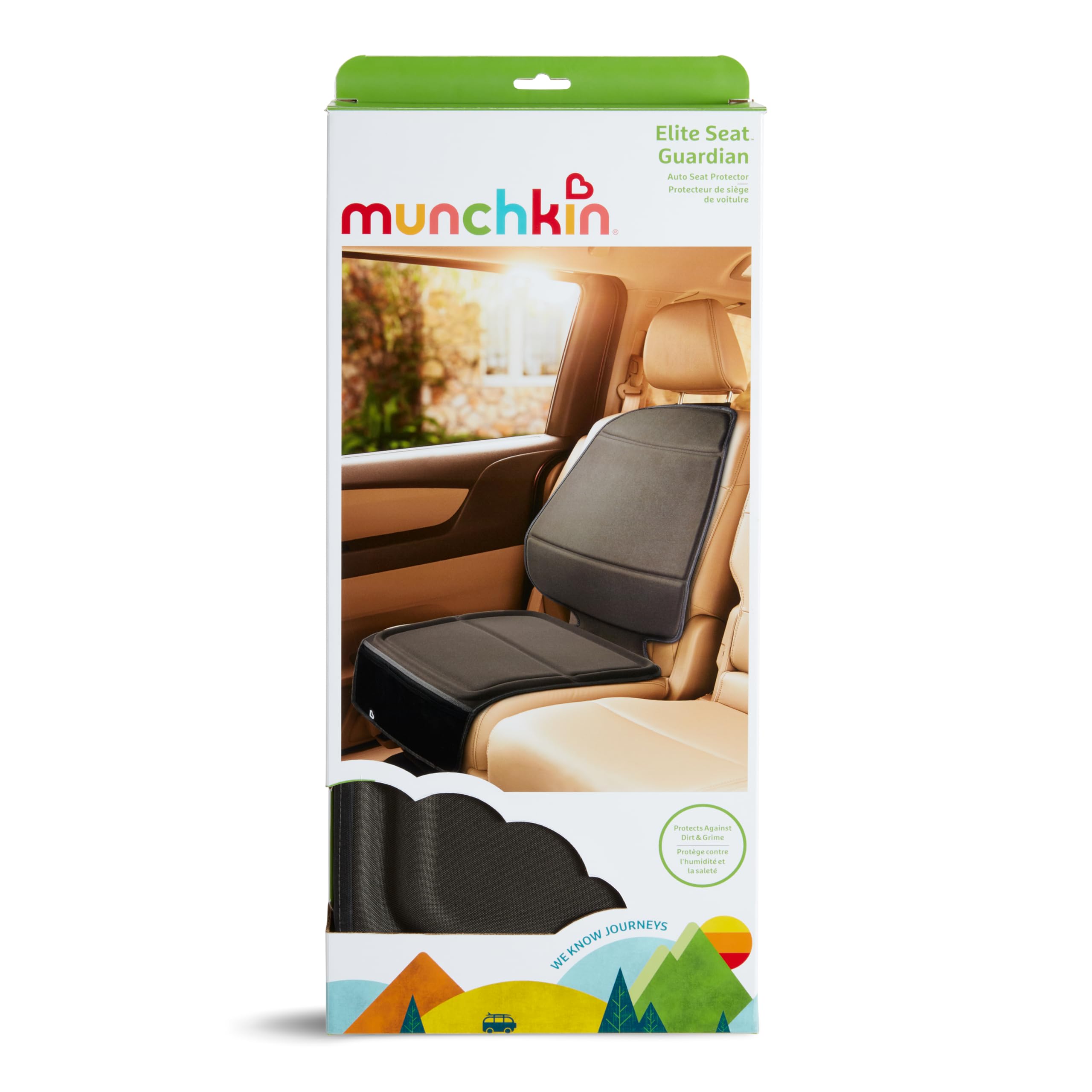 **Munchkin Car Seat Cover & Baby Backseat Mirror Set - Elite Seat Guardian Protector for Under Car Seats & Toddler Booster Seats, Pivot 360° Adjustable Auto Mirror for Rear-Facing Car Seats - Perfect for Safe & Comfortable Family Travel**