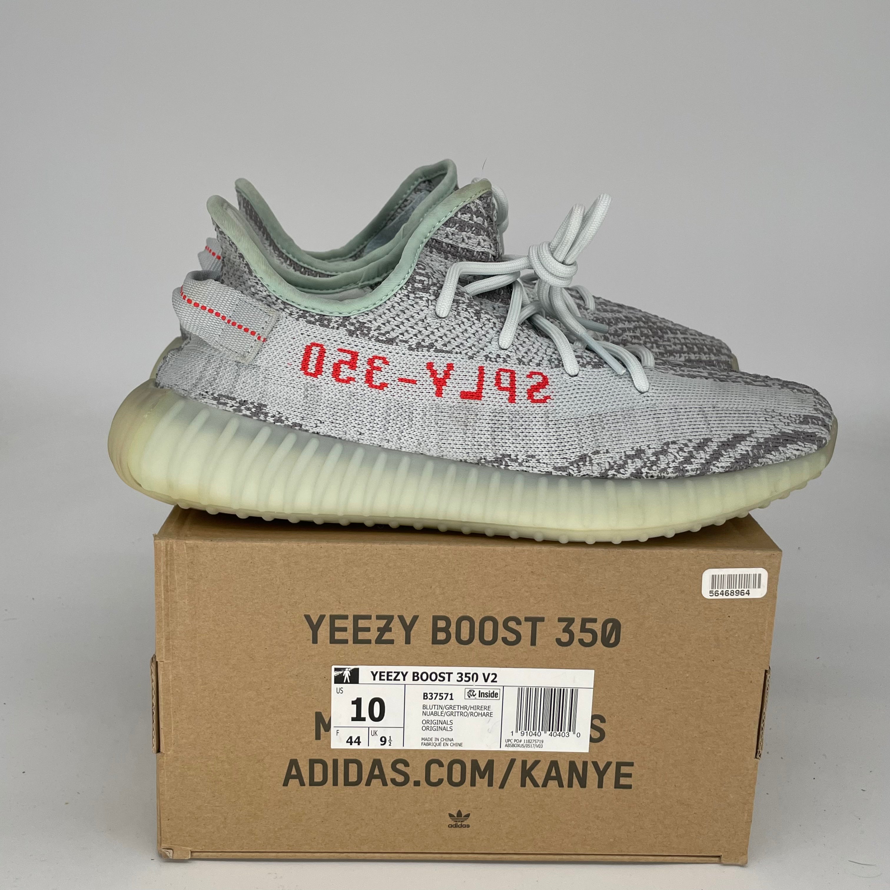 Adidas Yeezy Boost 350 V2 Blue Tint Sneakers - Men's Size 10 (B37571) | Comfortable Running Shoes for Casual Wear & Gym Workouts