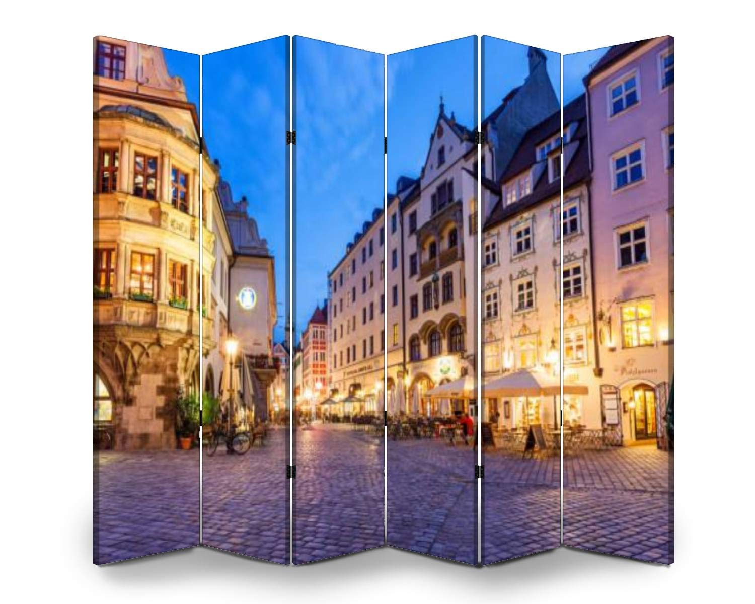APED DECOR 6-Panel Wooden Room Divider - Folding Privacy Screen with Canvas Panels for Restaurants, Offices & Homes | Dual-Sided Wall Partition & Indoor Display Shelves | Perfect for Space Division in Living Rooms, Bedrooms, and Commercial Spaces