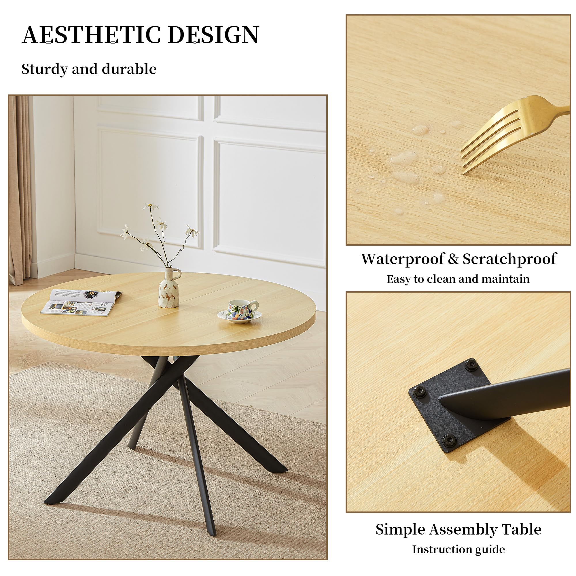 45.3 Inch Modern Round Dining Table for 4 - Space-Saving Kitchen Table with Sturdy Carbon Steel Legs for Small Apartments, Breakfast Nook & Cozy Dining Areas - Perfect for Family Meals & Entertaining Guests (Cat's Paw Design)