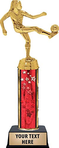Custom Engraved Red Stars Soccer Air Kick Female Trophy Award - Personalized Soccer Trophies for Women's Teams, Tournaments & Achievements | Perfect for Awards Ceremonies, Sports Banquets & Player Recognition
