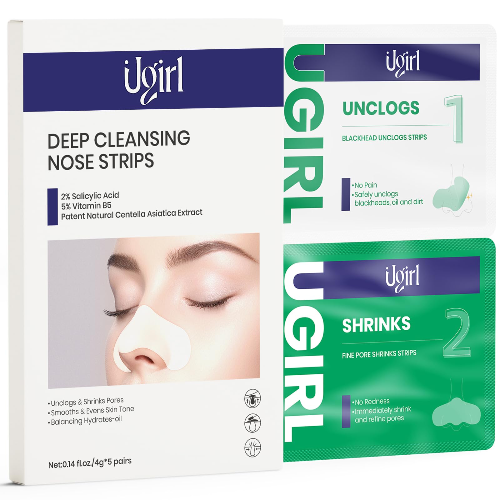 Blackhead Remover & Pore Minimizing Strips Set - Deep Cleansing Nose Strips for All Skin Types (5 Pairs) | Perfect for Acne Treatment & Skincare Routine