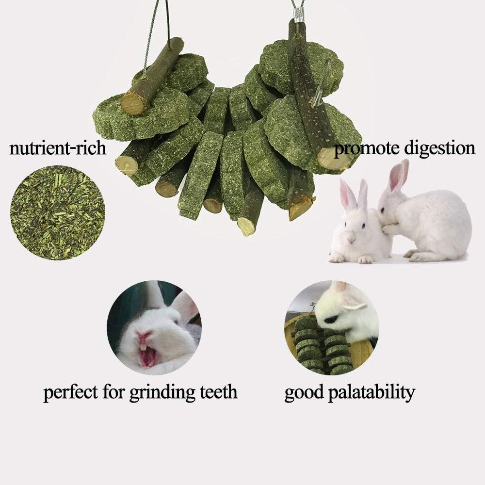 Organic Fruitwood Chew Toys for Rabbits, Chinchillas, Guinea Pigs & Small Pets - Natural Bunny Teeth Sticks with Grass Cake - Safe Chewing Snacks for Playtime & Dental Health | Perfect for Cage Enrichment & Stress Relief