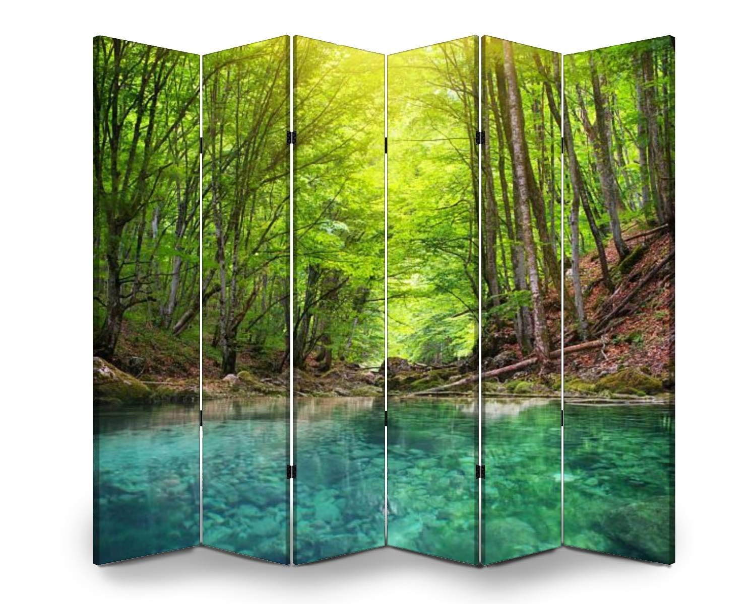 APED DECOR Wooden Room Divider - 6-Panel Folding Privacy Screen with Mountain Forest Canvas Design, Dual-Sided Wall Partition for Home & Office Decor | Perfect for Living Rooms, Bedrooms, and Studio Spaces