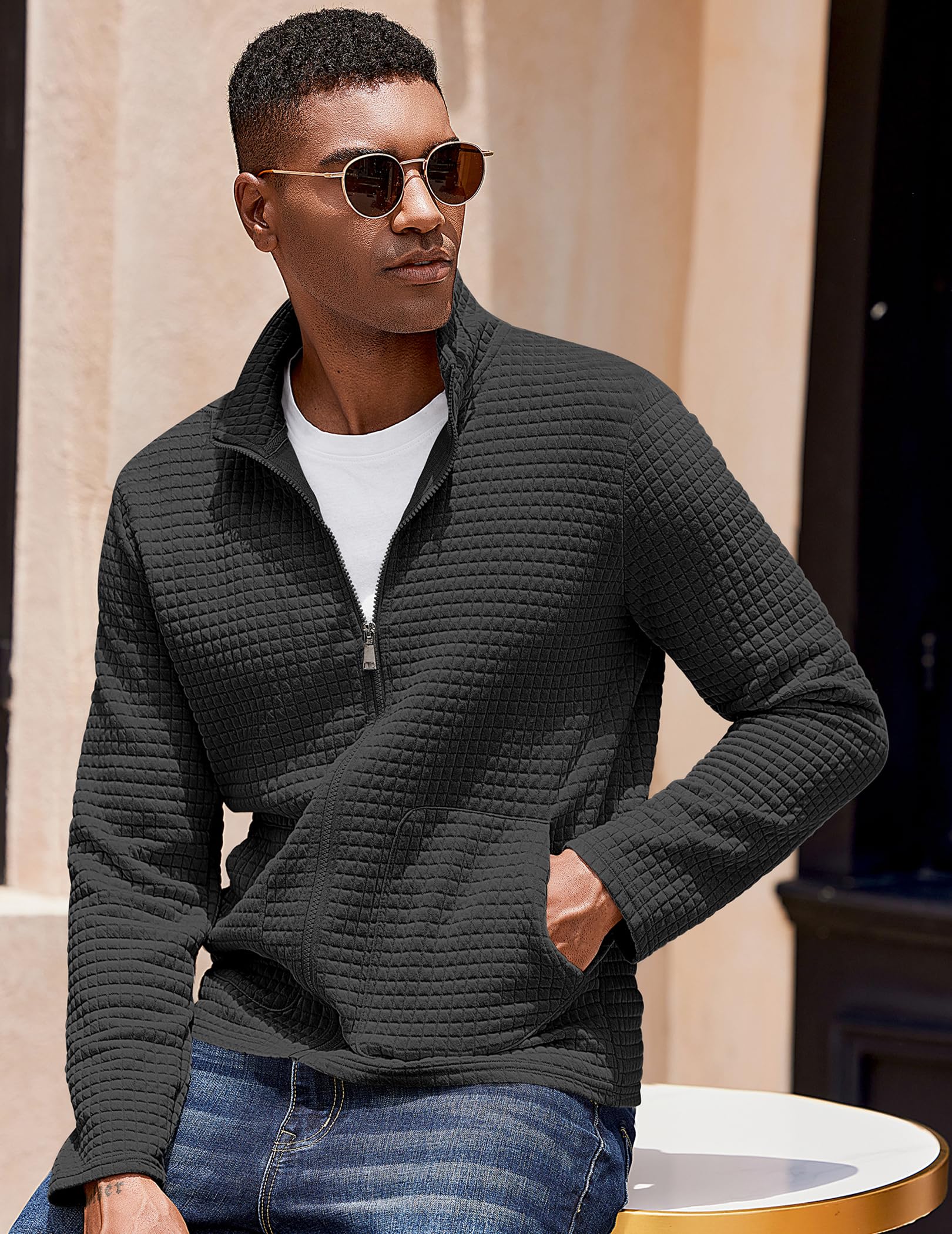 COOFANDY Men's Lightweight Varsity Jacket - Casual Bomber Jacket with Waffle Texture & Zip-Up Front Pockets | Perfect for Spring/Fall Outerwear, Streetwear & Casual Outfits