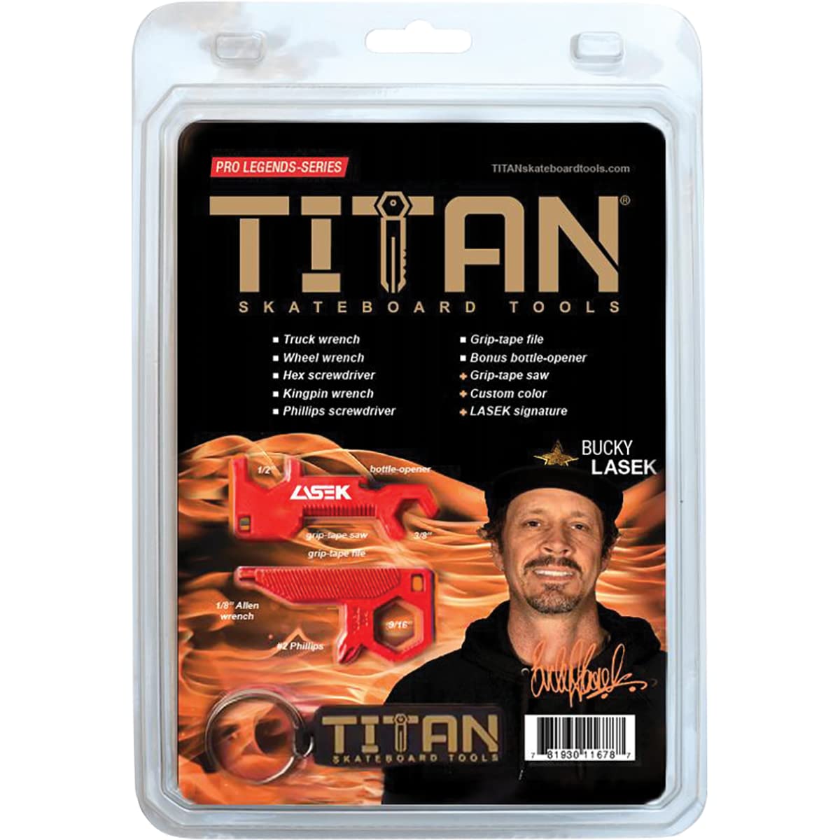 Titan Skate Tool by Bucky Lasek - Professional Skateboard Multi-Tool with 6 Functions (Red) - Perfect for Skateboard Maintenance & On-the-Go Repairs