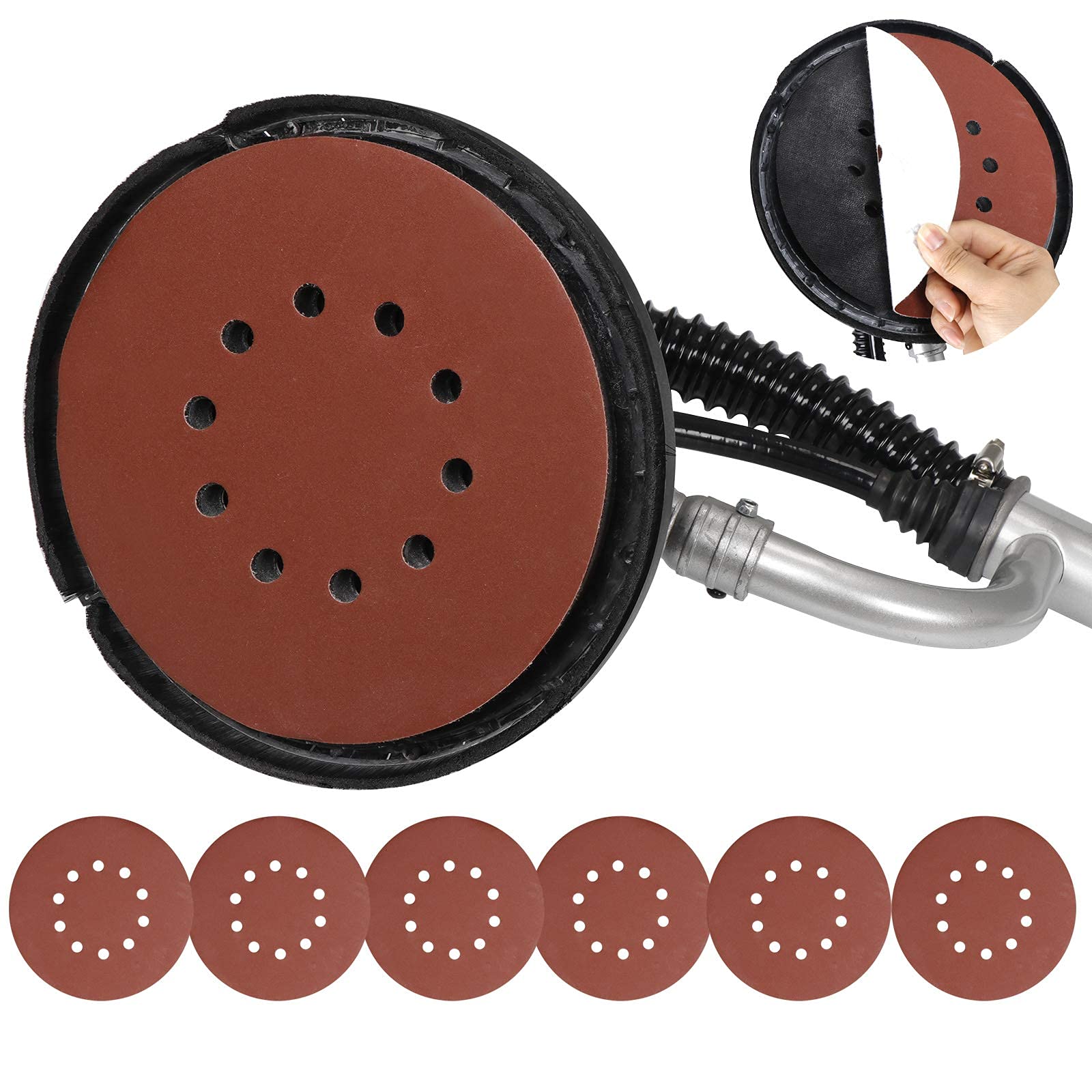 F2C 800W Electric Drywall Sander with Adjustable 6-Speed Control (1000-2000 RPM) - Includes 6 Sanding Pads for Smooth Wall Finishing - Perfect for Home Renovation & Professional Drywall Repair