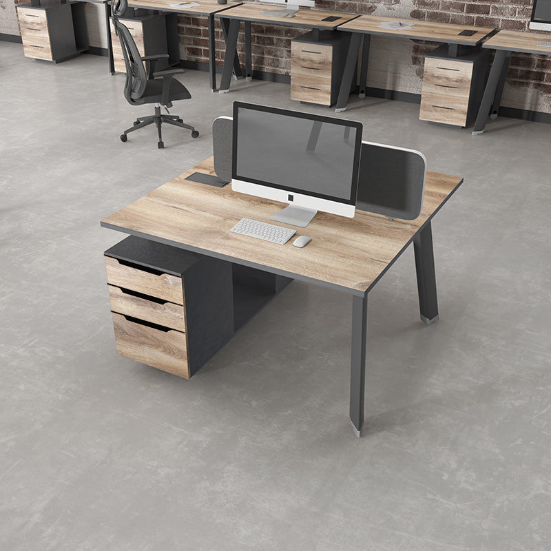 ARTO 2-Person Back to Back Workstation Desk with 2 Storage Cabinets - 1.2M Warm Oak & Black Finish - Perfect for Office, Home Workspace & Shared Workstations