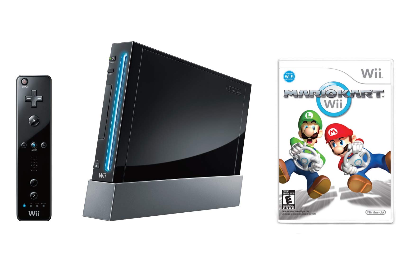 Refurbished Nintendo Wii Console with Mario Kart Wii Game Bundle - Black | Complete Set for Family Fun & Multiplayer Racing | Perfect for Game Nights & Parties