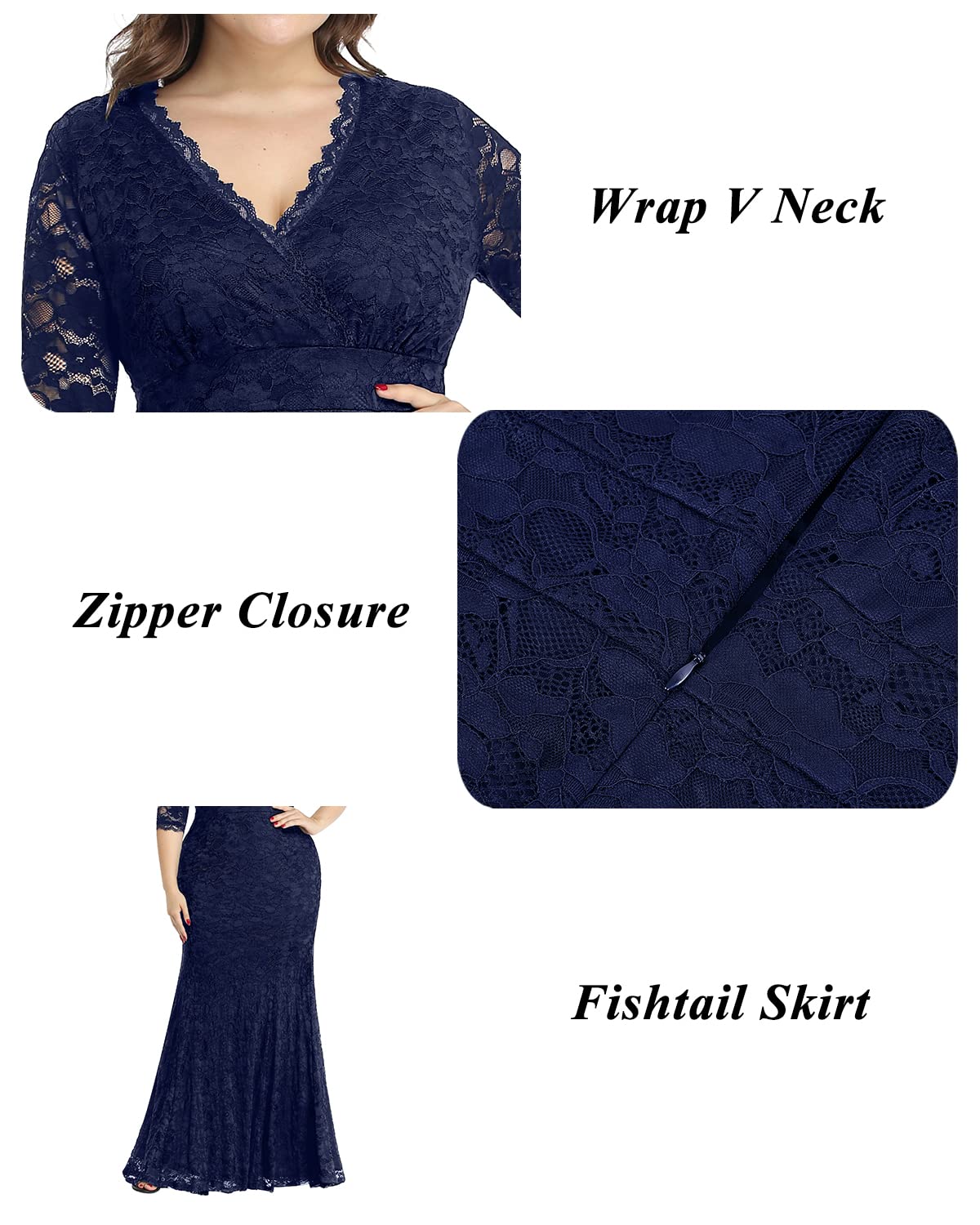 Plus Size Wedding Dresses for Bride - Elegant Mermaid Formal Evening Gown with Wrap Neck & Lace Details | Perfect for Beach Weddings, Vow Renewals & Special Occasions