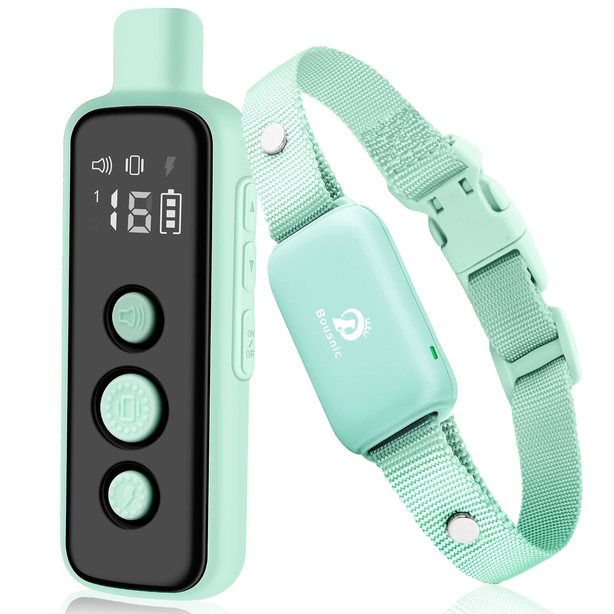 Bousnic Waterproof Rechargeable Dog Training Collar with Remote - Beep, Vibration & Safe Shock Modes for Small, Medium & Large Dogs (8-120 lbs) - Green - Perfect for Obedience Training, Behavior Correction & Outdoor Activities