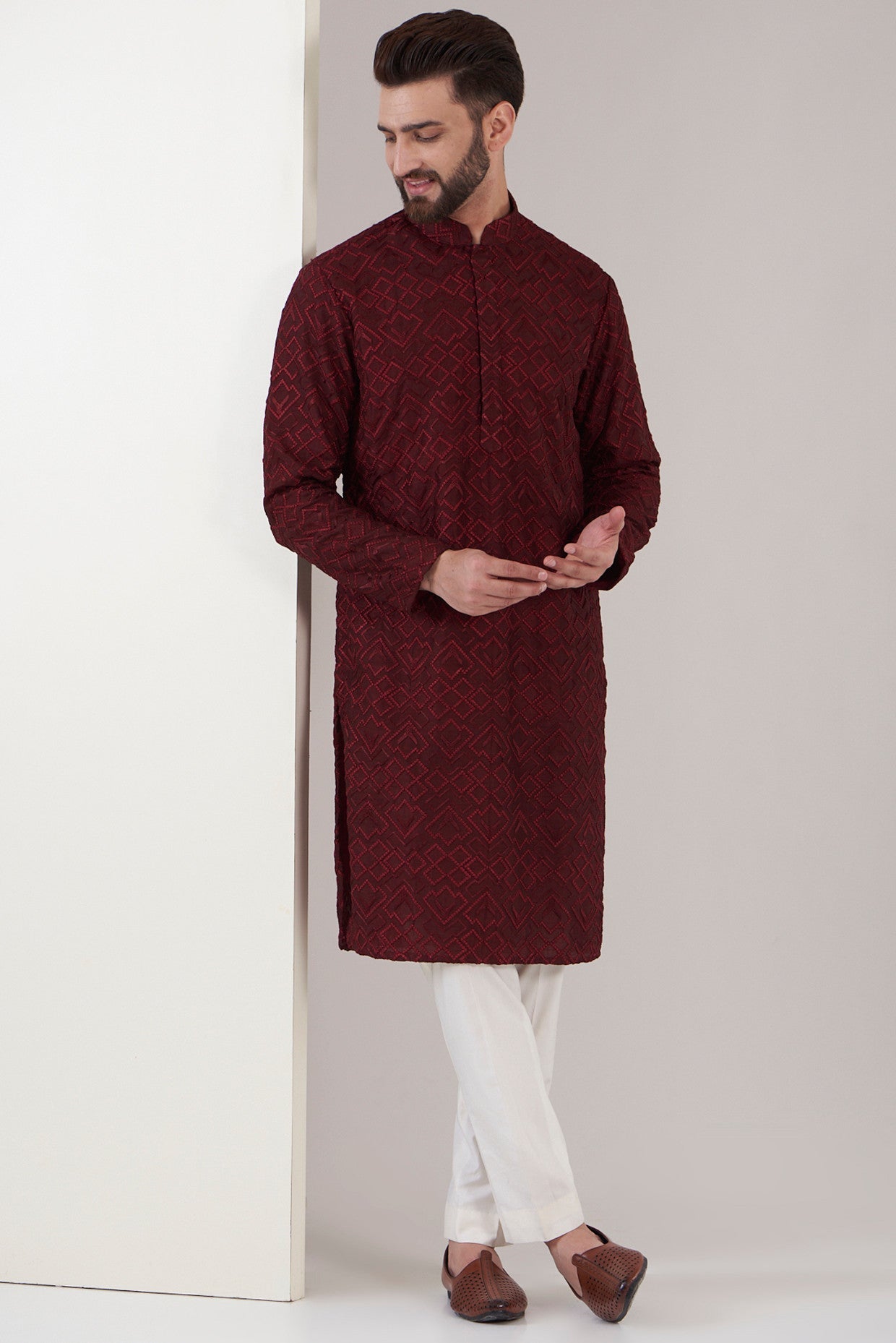 Elegant Maroon Chikankari Kurta for Women | Hand-Embroidered Cotton Tunic | Boho Ethnic Wear for Parties, Weddings & Festive Occasions