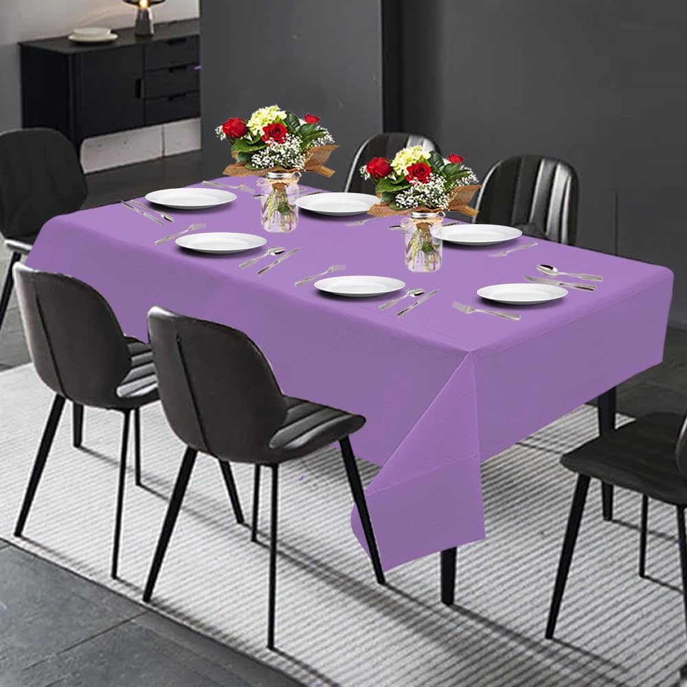 40 Pack Disposable Table Covers 54x108 Inches - 3 Ply Paper & Plastic Tablecloths for Parties, Events, Picnics | Purple Party Decorations & Dining Protection