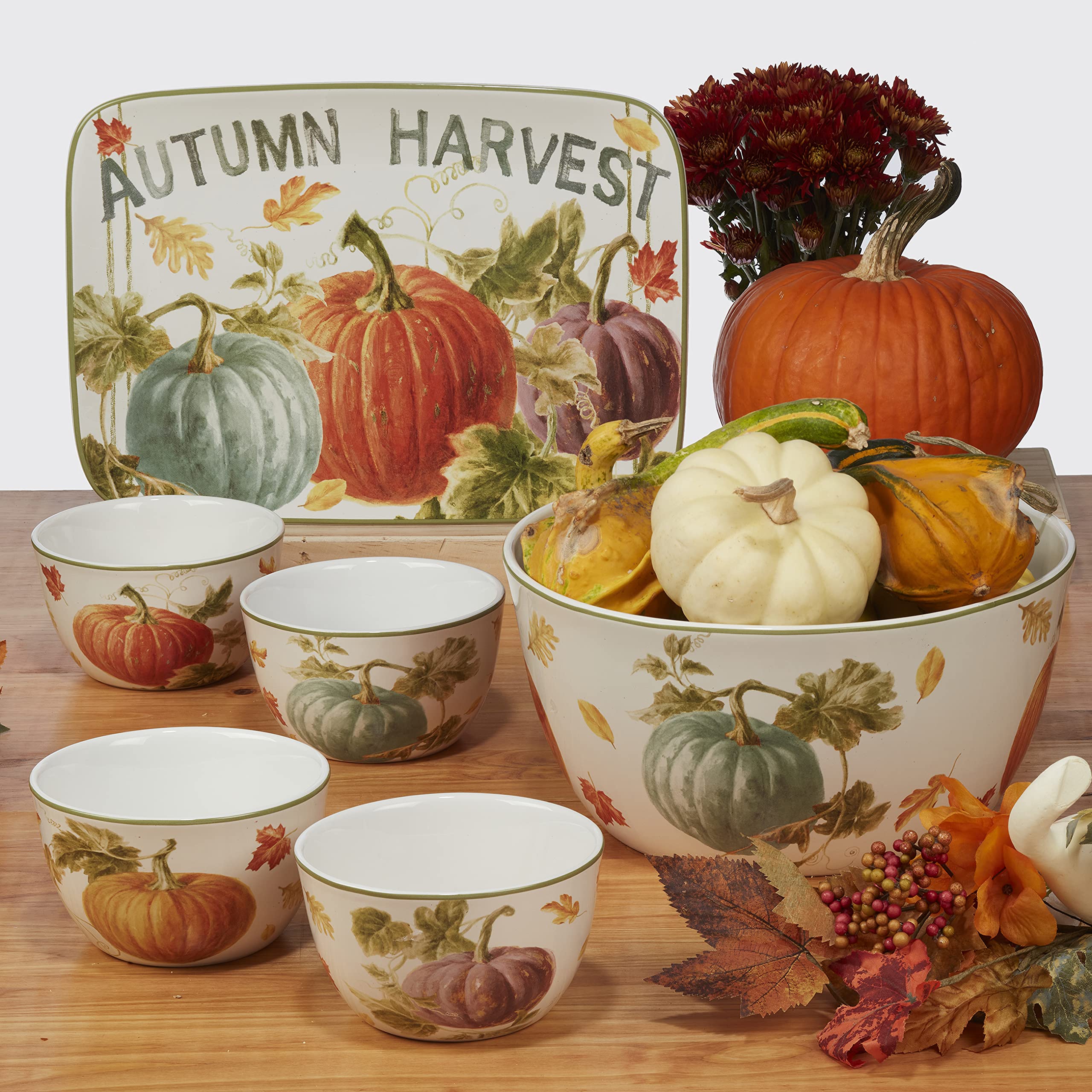 Certified International Autumn Harvest 4-Piece Square Canape & Luncheon Plate Set - Elegant Small Appetizer Plates for Parties, Tea Time & Holiday Gatherings