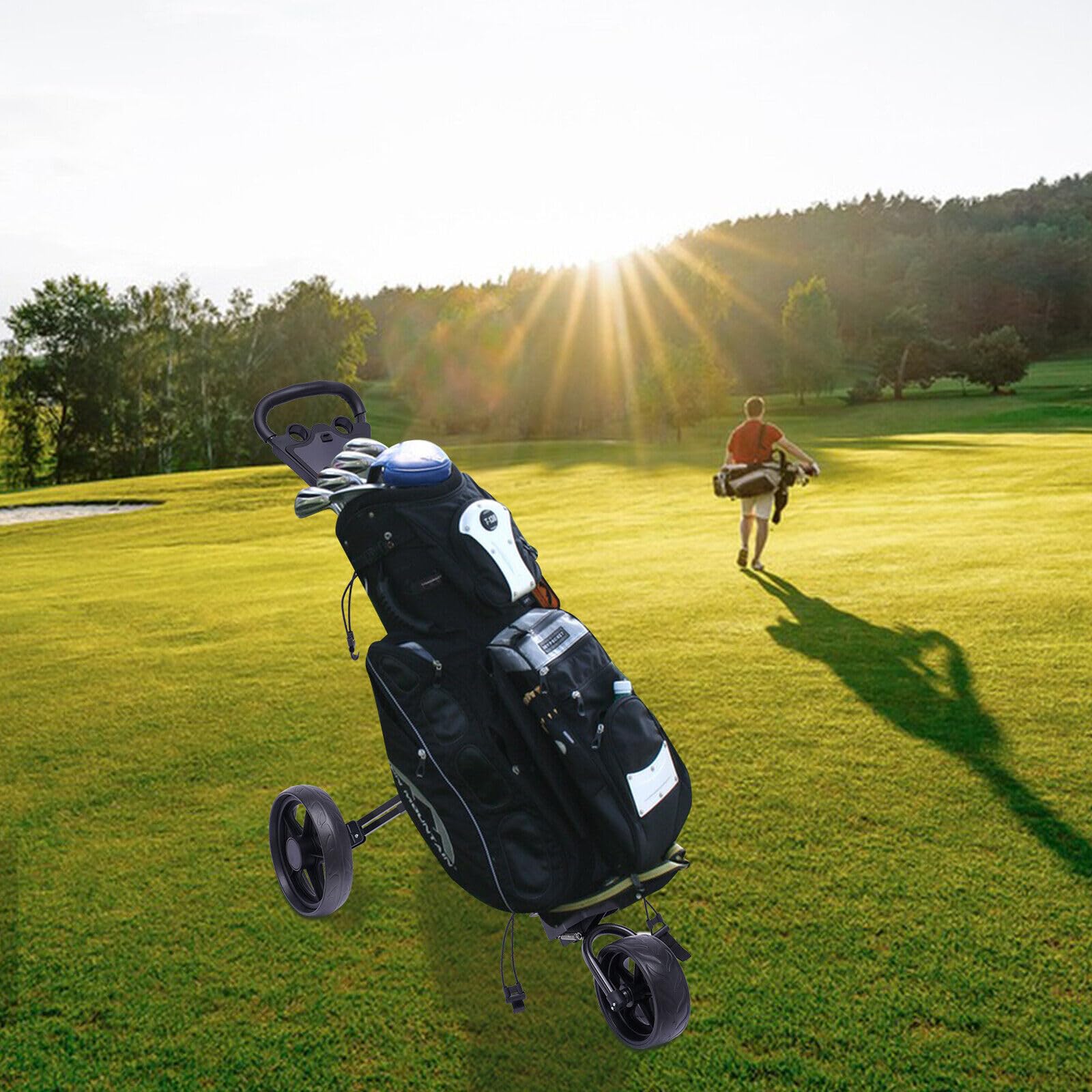 3 Wheel Lightweight Folding Golf Push Cart - Collapsible Golf Pull Trolley with Ball Holder, Water Cup Holder & Scoreboard | Easy Fold Design for Convenient Storage | Perfect for Golf Courses, Driving Ranges & Outdoor Practice