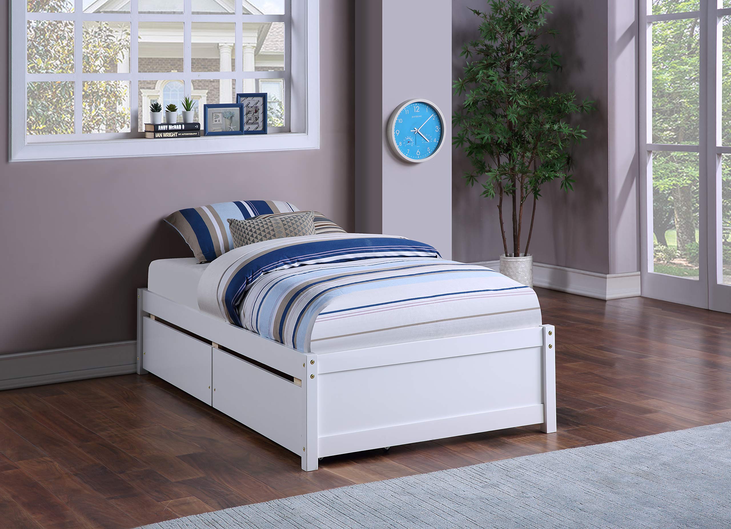 Polibi Twin Storage Platform Bed - Solid Wood, No Box Spring Needed, White - Perfect for Small Spaces & Guest Rooms