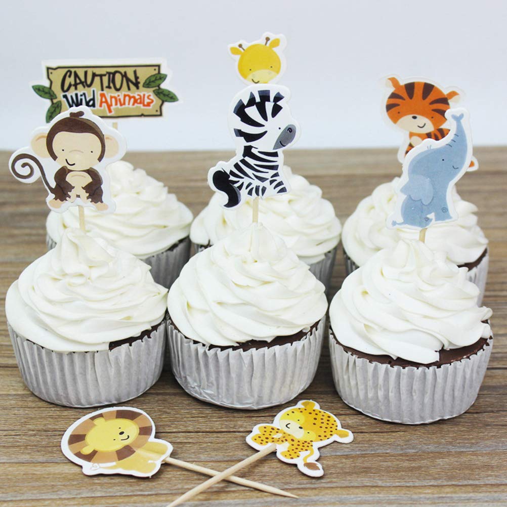 48pcs Animal Cake Toppers Decoration Set - Cartoon Cake Picks for Birthday, Wedding, Baby Shower & Party Decorations - B004