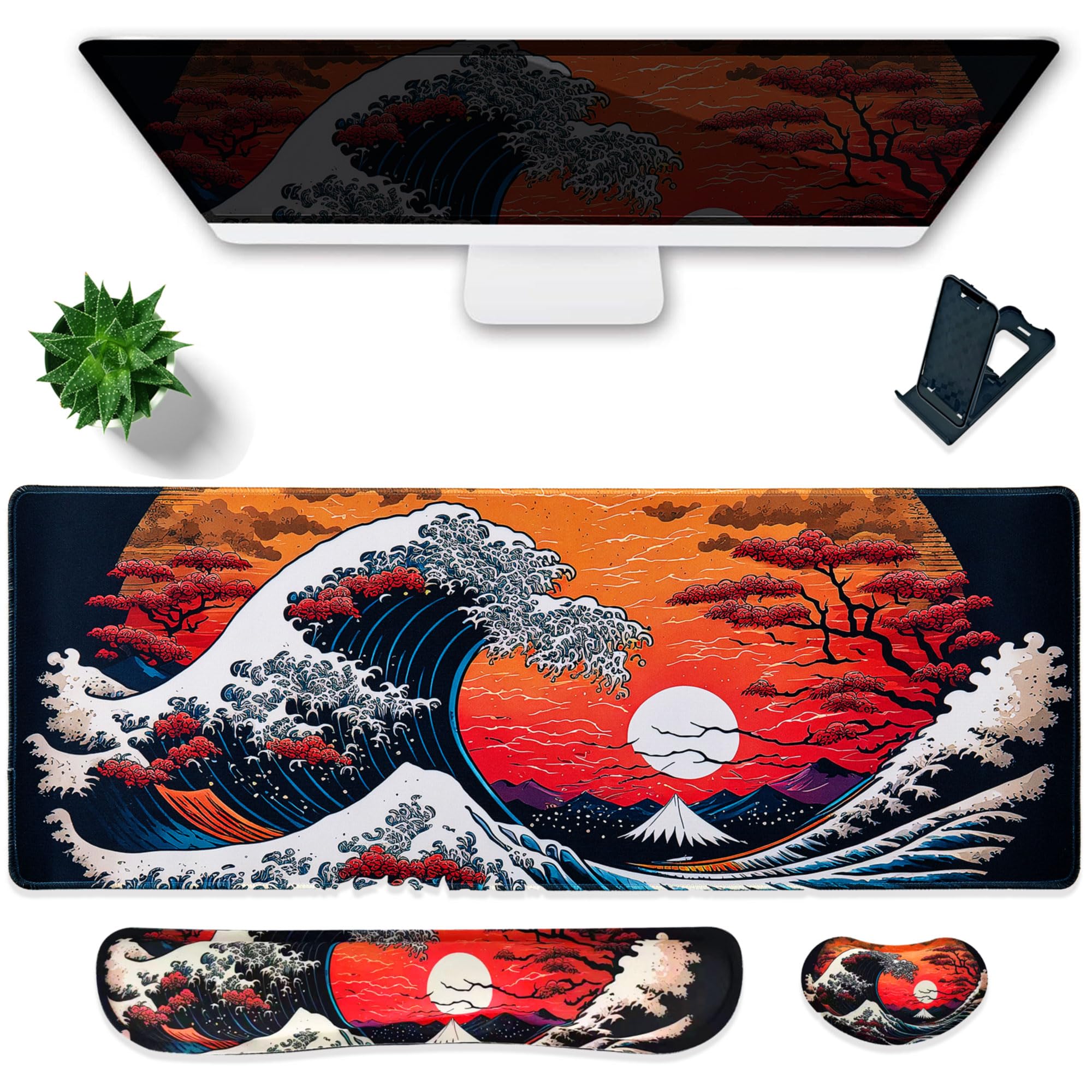 Large Ergonomic Gaming Mouse Pad Set with Wrist Rest - Waterproof, Non-Slip Rubber Base Computer Desk Mat for Comfortable Typing & Pain Relief - Perfect for PC Gamers, Office Workers & Long Computer Sessions
