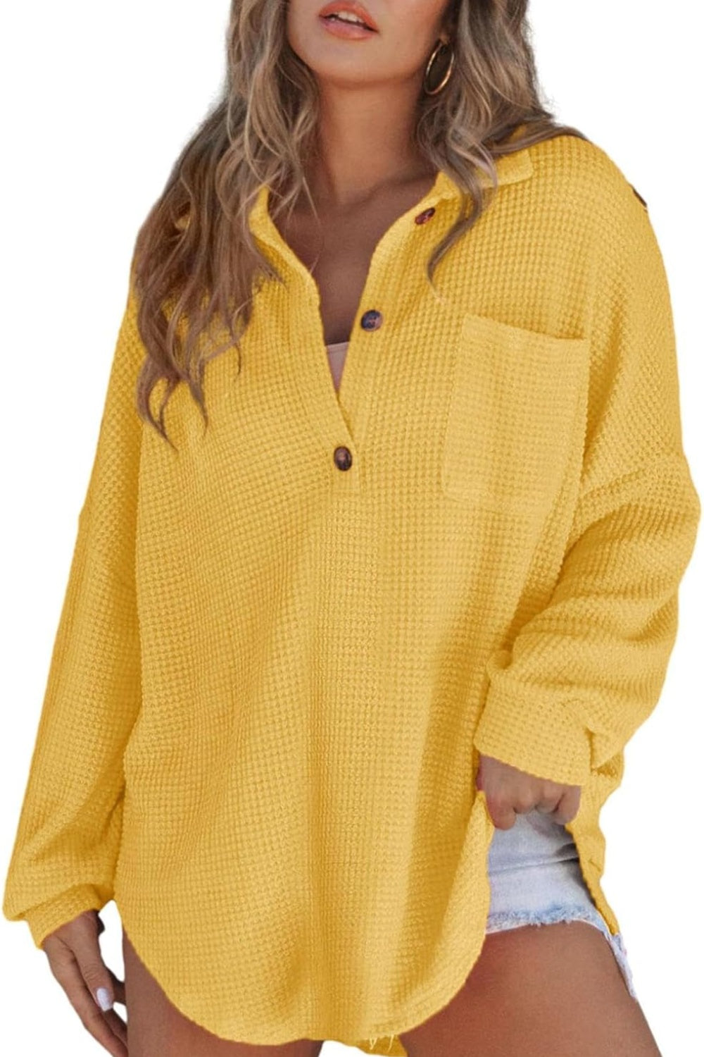 Half Button Long Sleeve Sweatshirt for Women - Comfortable Pullover Top with Button Detail - Casual Fall Winter Fashion for Outfits, Layering & Daily Wear