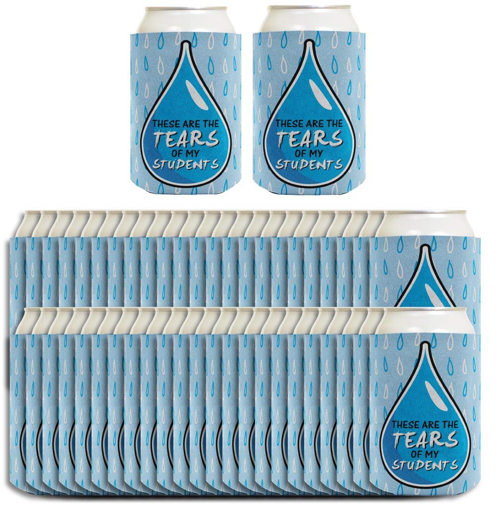 96-Pack Can Coolie Drink Coolers - Funny School Gifts for Teachers (These Are The Tears of My Students) - Perfect for Classroom Parties, Teacher Appreciation & End-of-Year Gifts