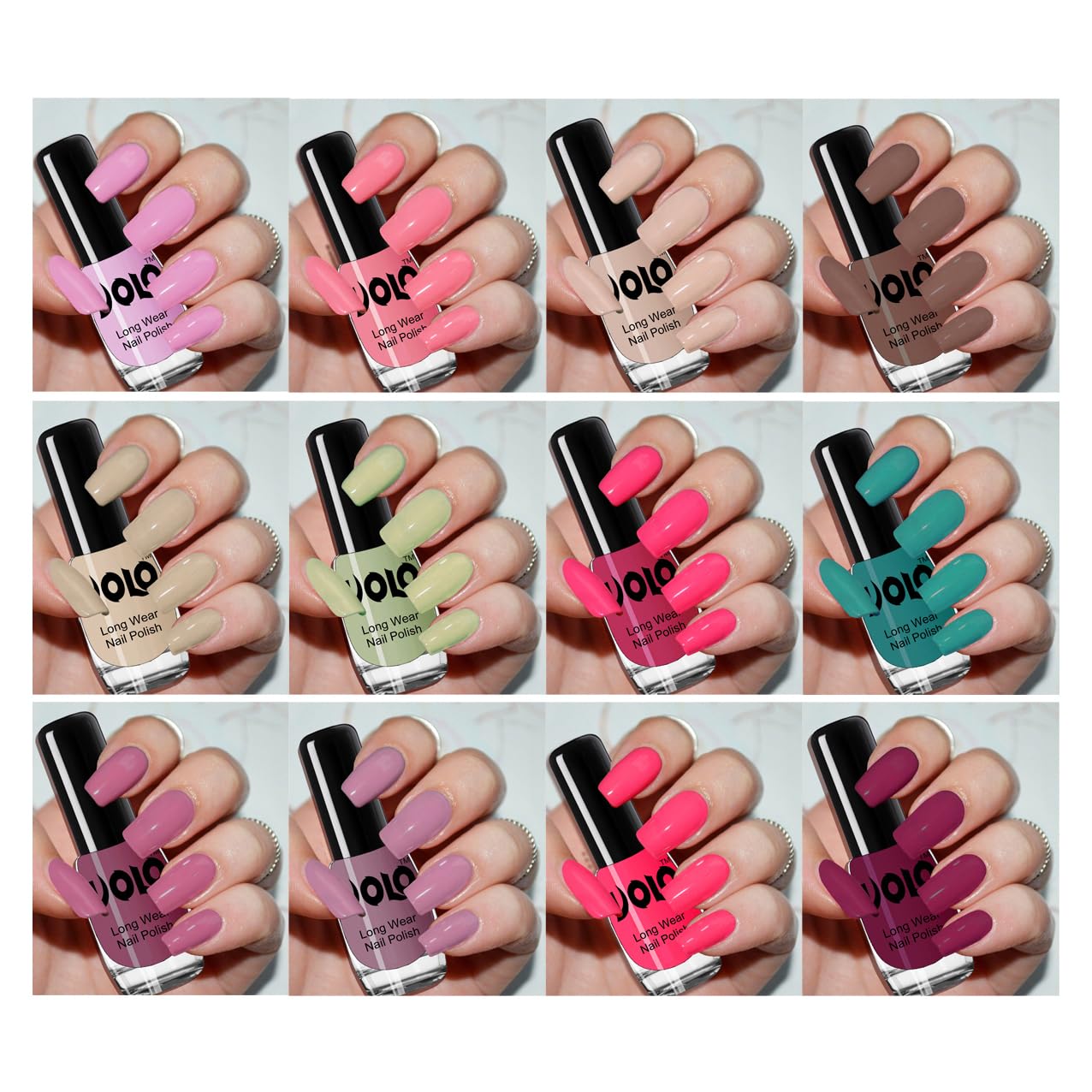 Volo Free Perfection Shine Nail Polish Set - 12 Colors (Light Purple, Pink Nude, Mint Green & More) | Long-Lasting Vegan Nail Lacquer for Manicure & Pedicure | Perfect for Parties, Weddings & Everyday Wear