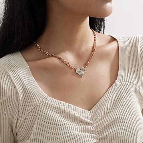 fxmimior Dainty Love Rhinestones Gold Layered Necklace - Boho Choker Chain with Love Pendant, Stackable Multilayered Jewelry for Women & Girls (Silver) | Perfect for Date Nights, Weddings & Everyday Elegant Accessories