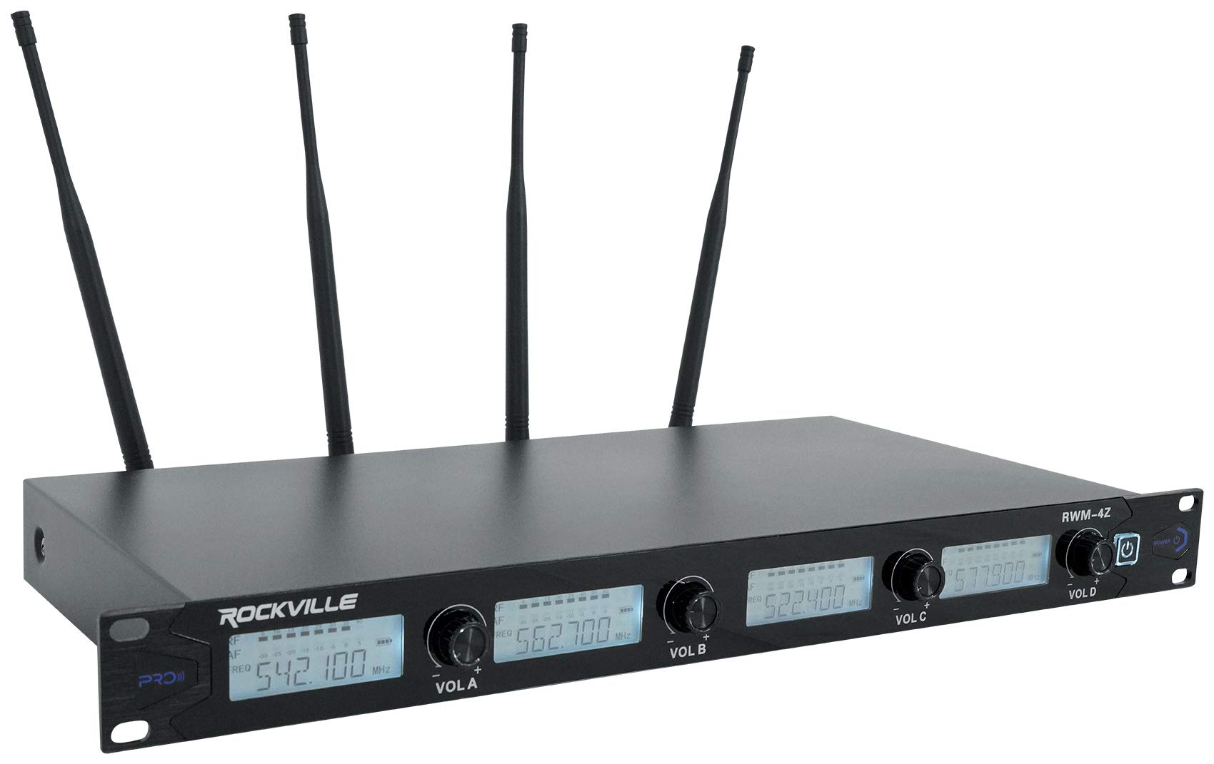Rockville RWM-4Z 20-Channel UHF Wireless Microphone System with 4 Handheld/Headset Mics - Professional Audio for Karaoke, Church, Live Performances & Events (Black)
