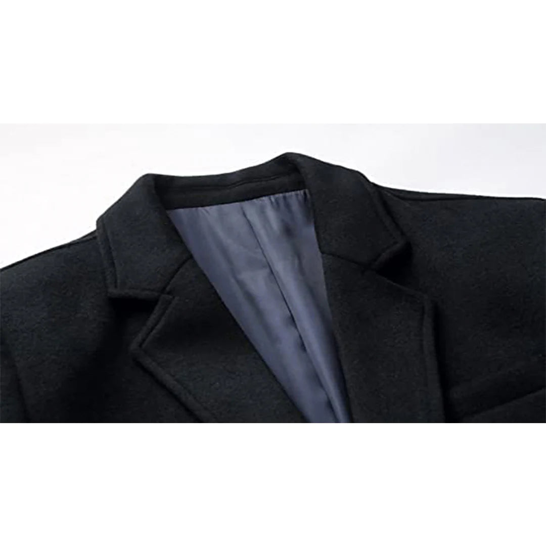 Men's Grey Slim Fit Long Trench Coat - Winter Single Breasted Thick Windproof Overcoat for Business, Work & Formal Occasions