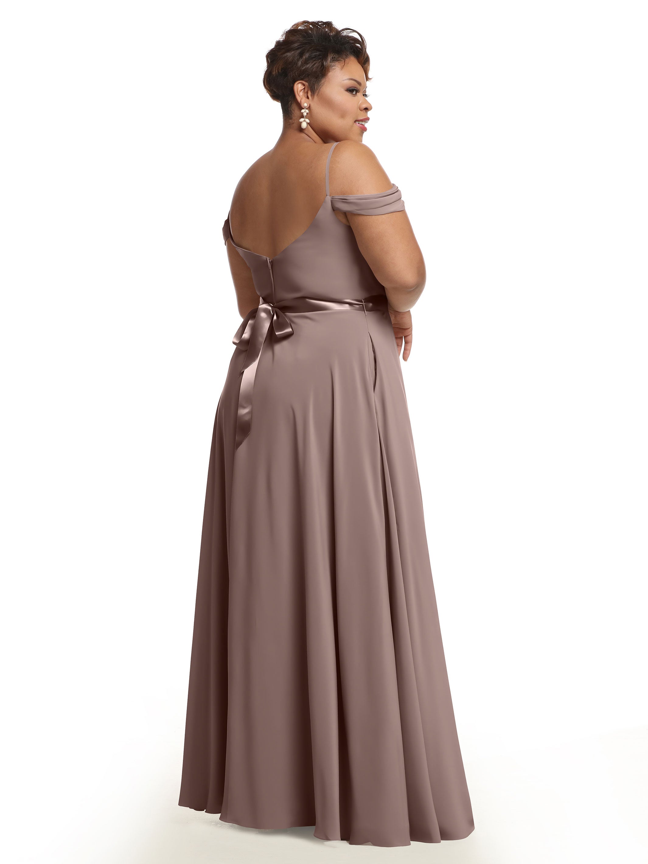 Elegant Off-The-Shoulder Stretch Chiffon A-Line Bridesmaid Dress with Sash - Perfect for Weddings, Formal Events & Special Occasions