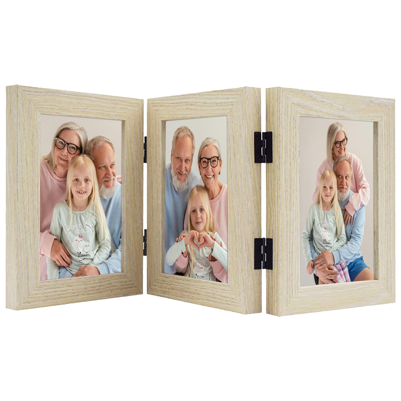 Frametory 4x6 Triple Picture Frame - Trifold Collage Photo Frame with Glass Front, Tabletop Display for Home & Office Decor (Natural Wood, 1 Pack) - Perfect for Family Photos, Wedding Memories & Graduation Pictures