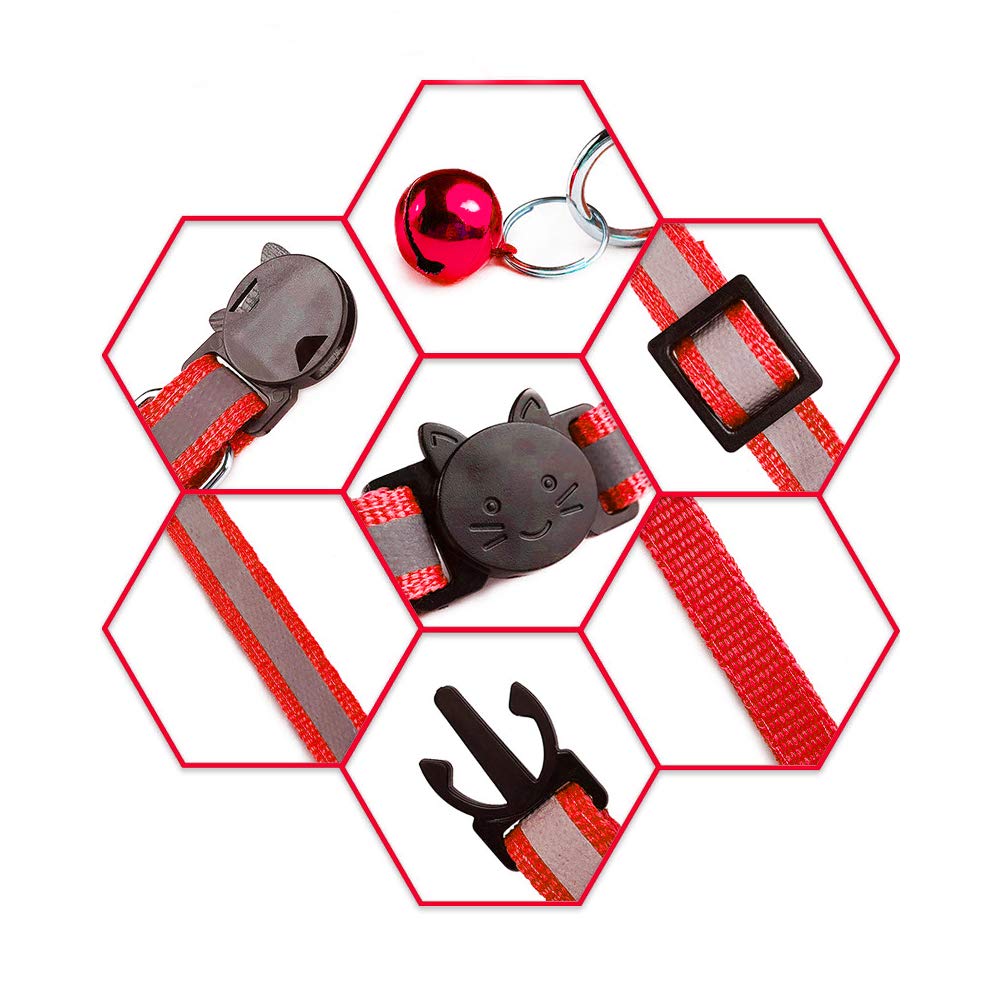 Breakaway Cat Collars with Bell - Reflective Nylon Safety Collar for Cats (4 Colors) - Perfect for Nighttime Visibility & Playtime Safety