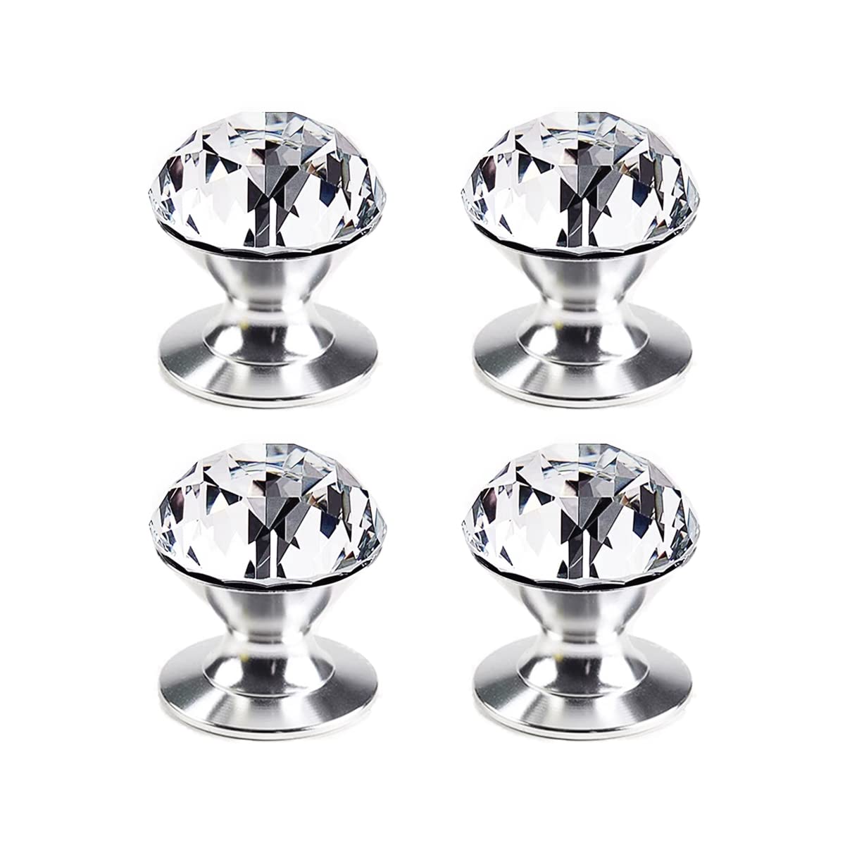 4 Pack Clear Crystal Self-Adhesive Cabinet Knobs - Aluminum Stick-On Handles for Drawers, Mirrors, Cupboards & Sliding Glass Doors - Removable Replacement Pulls for Home & Office Organization (4 Pcs)