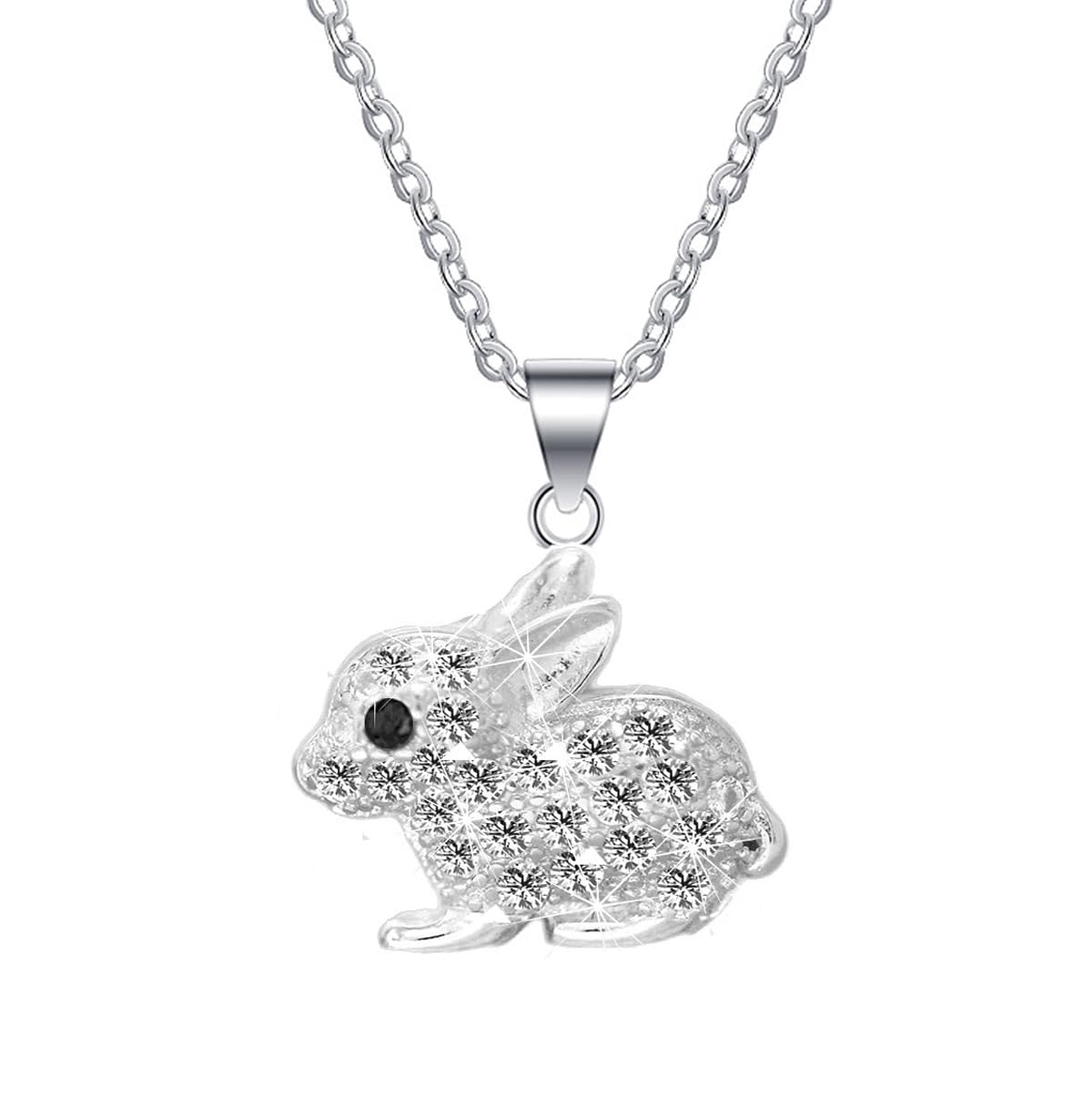 Kaguyo Sterling Silver Bunny Pendant Necklace & Rabbit Stud Earrings Set - Clear Pave Zirconia Easter Jewelry for Women & Girls - Perfect Birthday Gift for Her - Great for Easter Celebrations, Daily Wear & Special Occasions