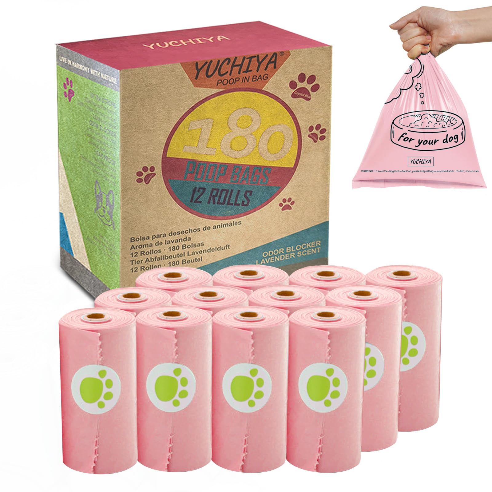 LED Dog Poop Bag Holder with Flashlight - Leash Attachable Pet Waste Dispenser | Waterproof Doggie Potty Bags Container Includes 180 Leak-Proof Bags & Accessories (Pink) | Perfect for Night Walks, Park Visits & Outdoor Adventures with Your Pet