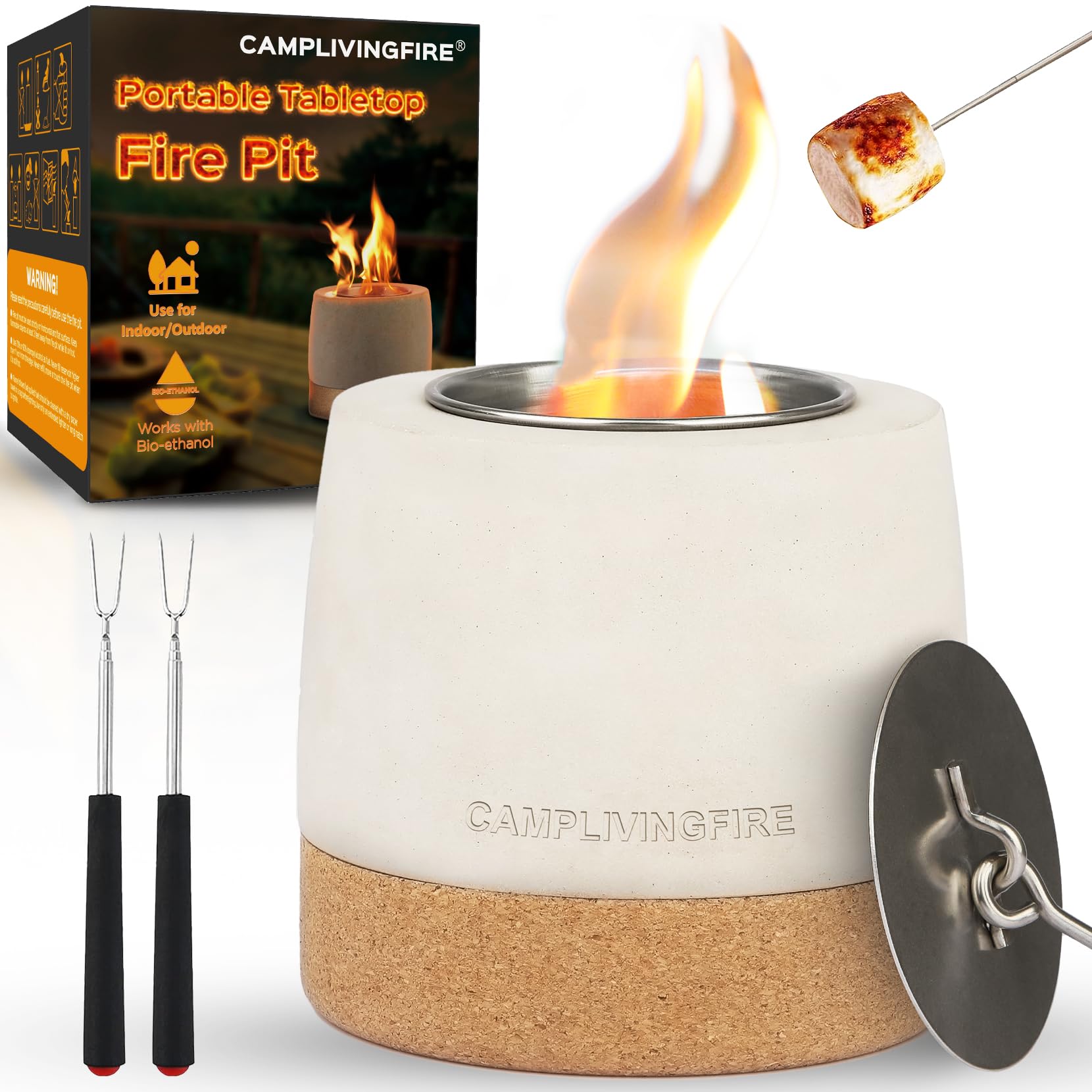Concrete Round Tabletop Fire Pit - Smokeless S'mores Maker Kit for Indoor & Outdoor Use | Perfect for Patio Decor, Gifts for Women, Mom, Wedding, Housewarming, Christmas & Birthday | Ideal for Backyard Gatherings, Camping Nights & Cozy Evenings