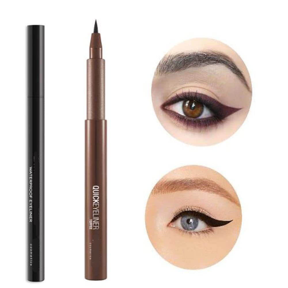 Waterproof Black & Brown Liquid Eyeliner Set - Quick Drying, Long Lasting Eye Liner for Women | Makeup Essentials for Everyday Wear, Party & Special Occasions