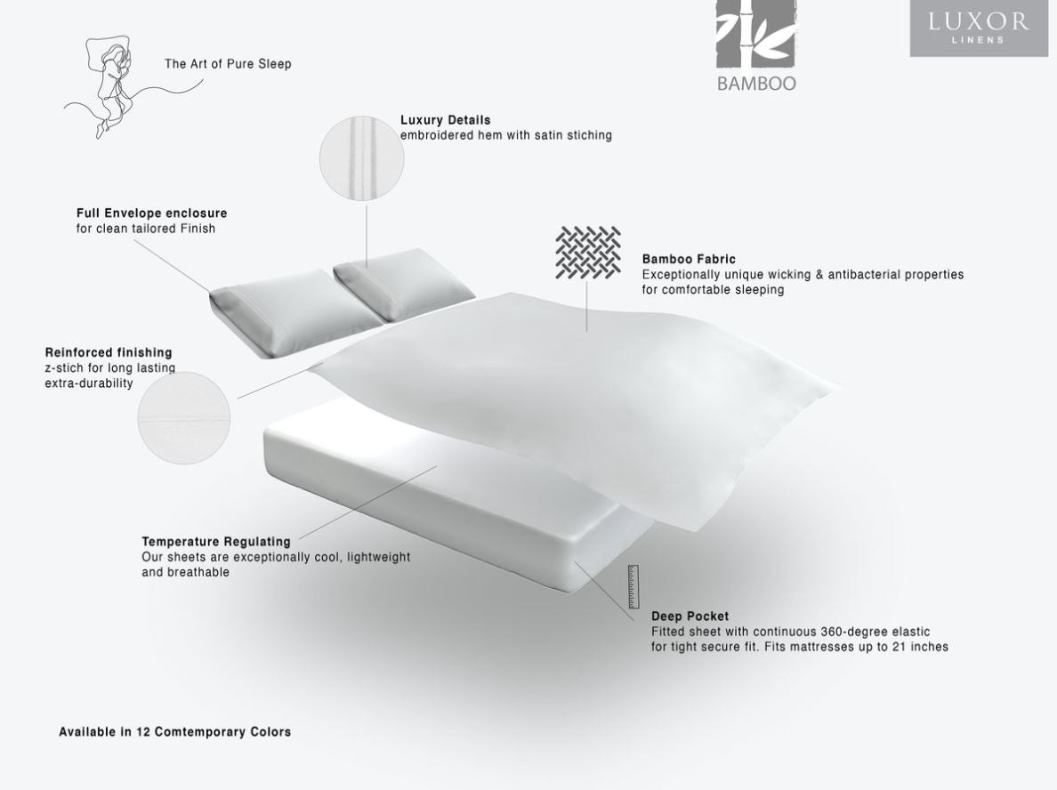 Premium 100% Bamboo Sheets Set - Soft & Breathable Luxury Bedding for Hot Sleepers - Queen Size, 4-Piece Set - Perfect for Summer Nights & Eco-Friendly Home Decor