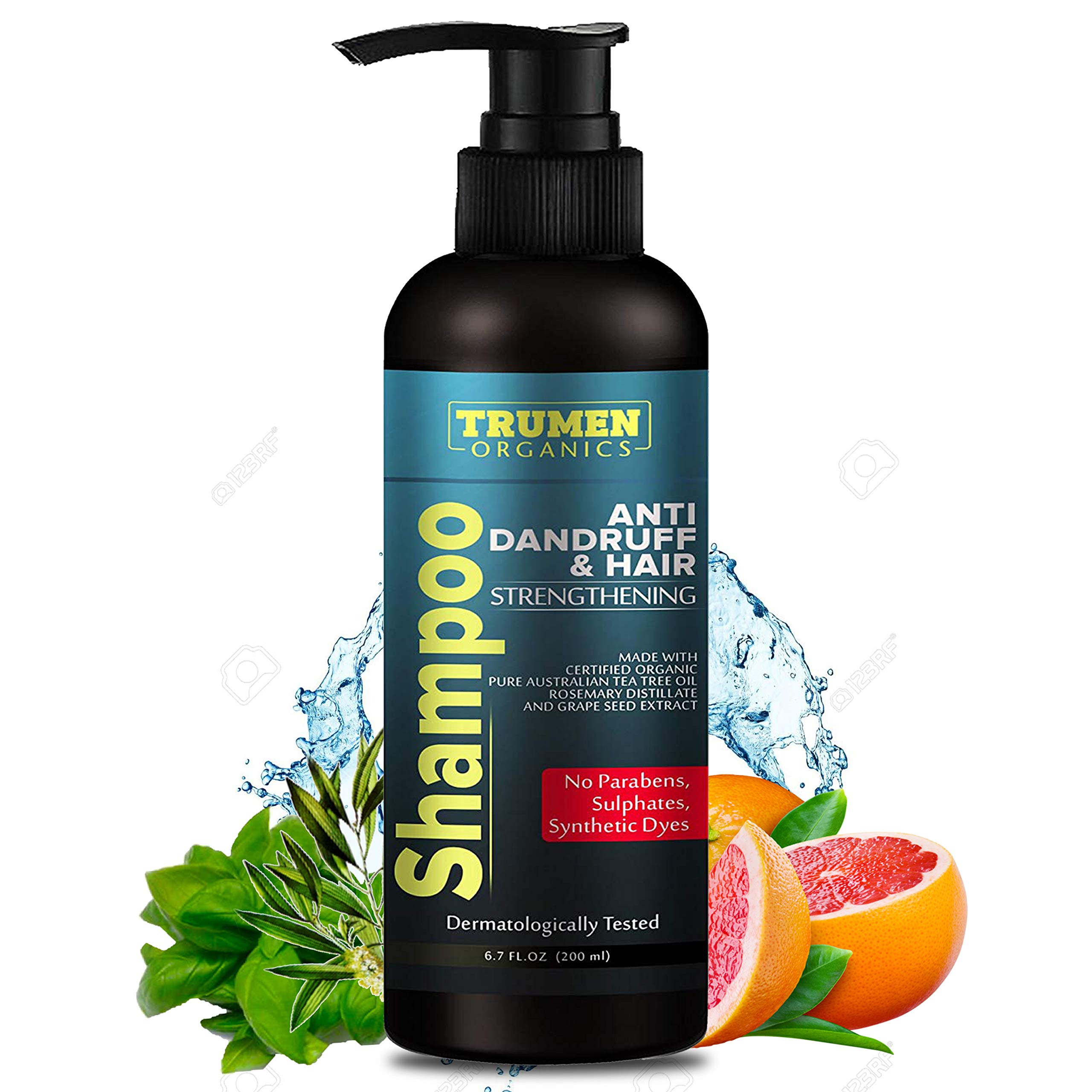 Trumen Anti Dandruff Shampoo for Men with Australian Tea Tree Oil, Rosemary & Grape Seed Extract - Soothes Dry, Itchy Scalp & Promotes Hair Growth - 100% Natural, Sulfate & Paraben Free - Ideal for Daily Hair Care & Scalp Treatment