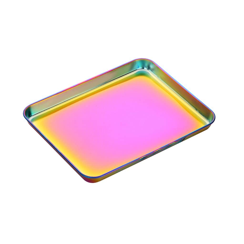 HUOFU Stainless Steel Rectangle Jewelry Tray - Bathroom & Makeup Organizer, Cosmetic Storage Tray, Fruit Serving Dish Plate (Multicolor) - Perfect for Vanity, Dresser, and Kitchen Countertop Organization