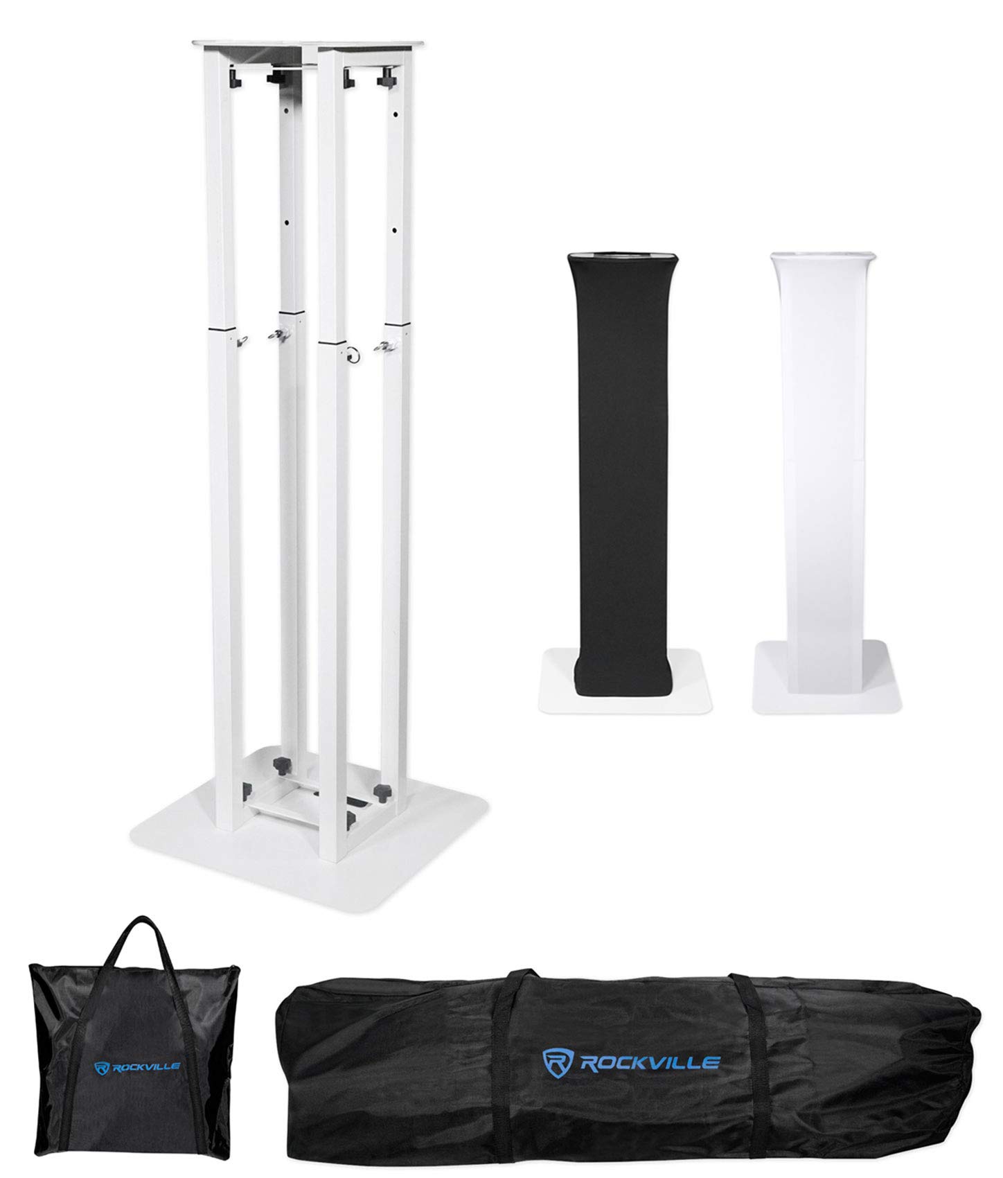 Rockville RTP82W 8 Ft. Black/White Totem Moving Head Light Stand with Scrims & Carry Bag - Perfect for DJ Shows, Stage Lighting, and Live Performances