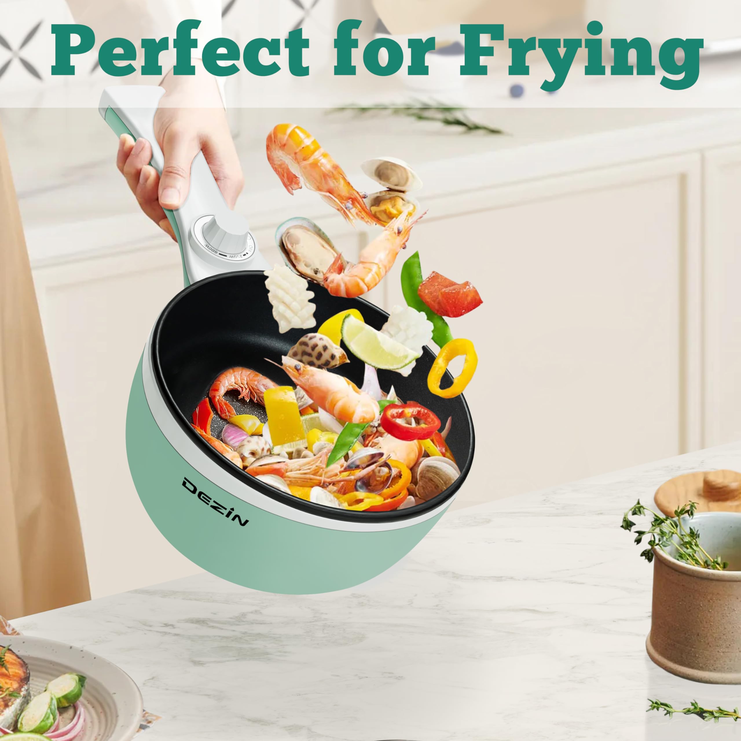 **Upgraded Dezin Electric Hot Pot with Steamer - 1.5L Non-Stick Sauté Pan, Rapid Noodles Cooker for Steak, Eggs, Fried Rice, Ramen, Oatmeal & Soup - Adjustable Temperature - Perfect for Dorm, Office, Camping & Small Kitchens**