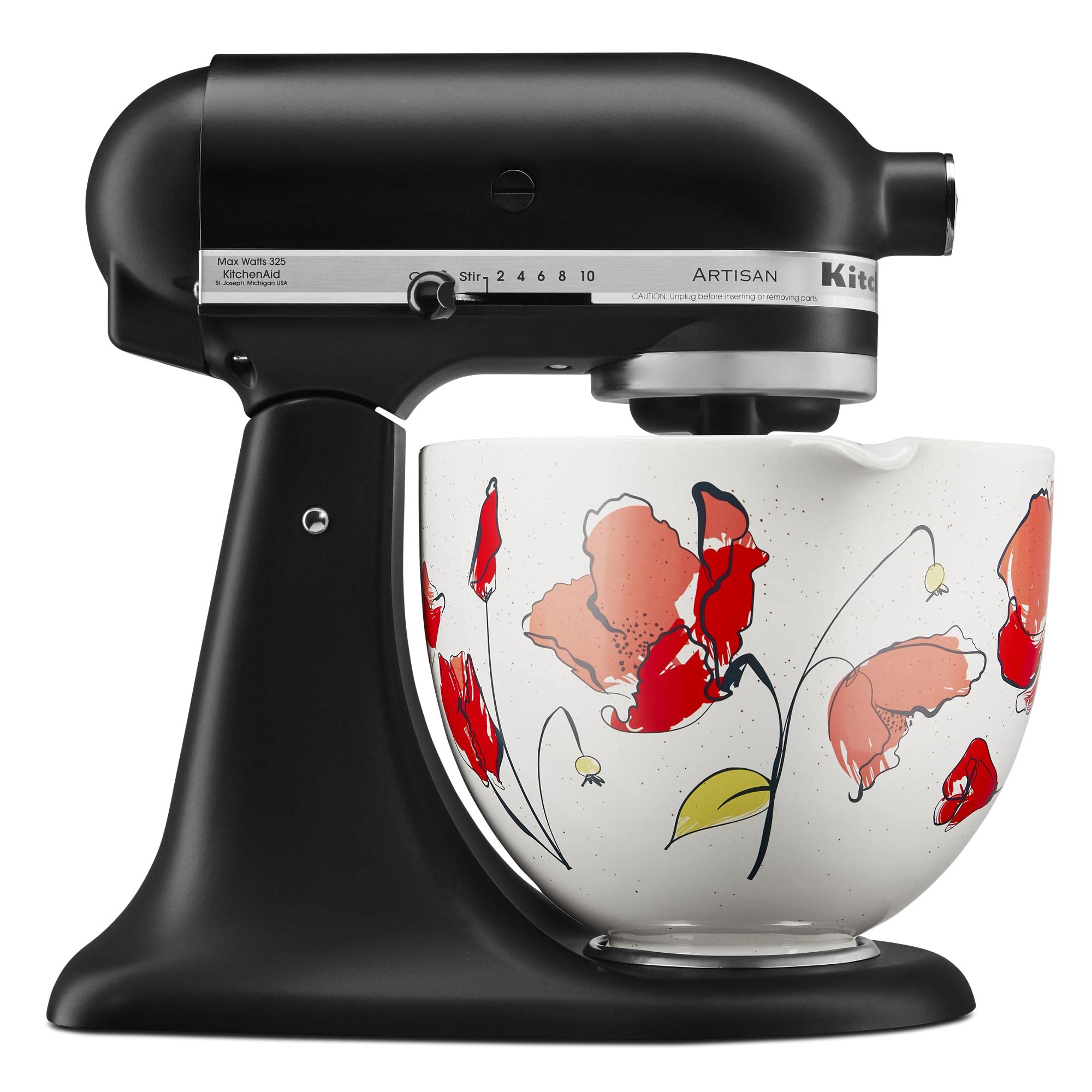 KitchenAid 5 Quart Ceramic Mixing Bowl - Compatible with 4.5-5 Quart Tilt-Head Stand Mixers (KSM2CB5PPY, Poppy Red) - Perfect for Baking, Mixing Dough & Food Prep