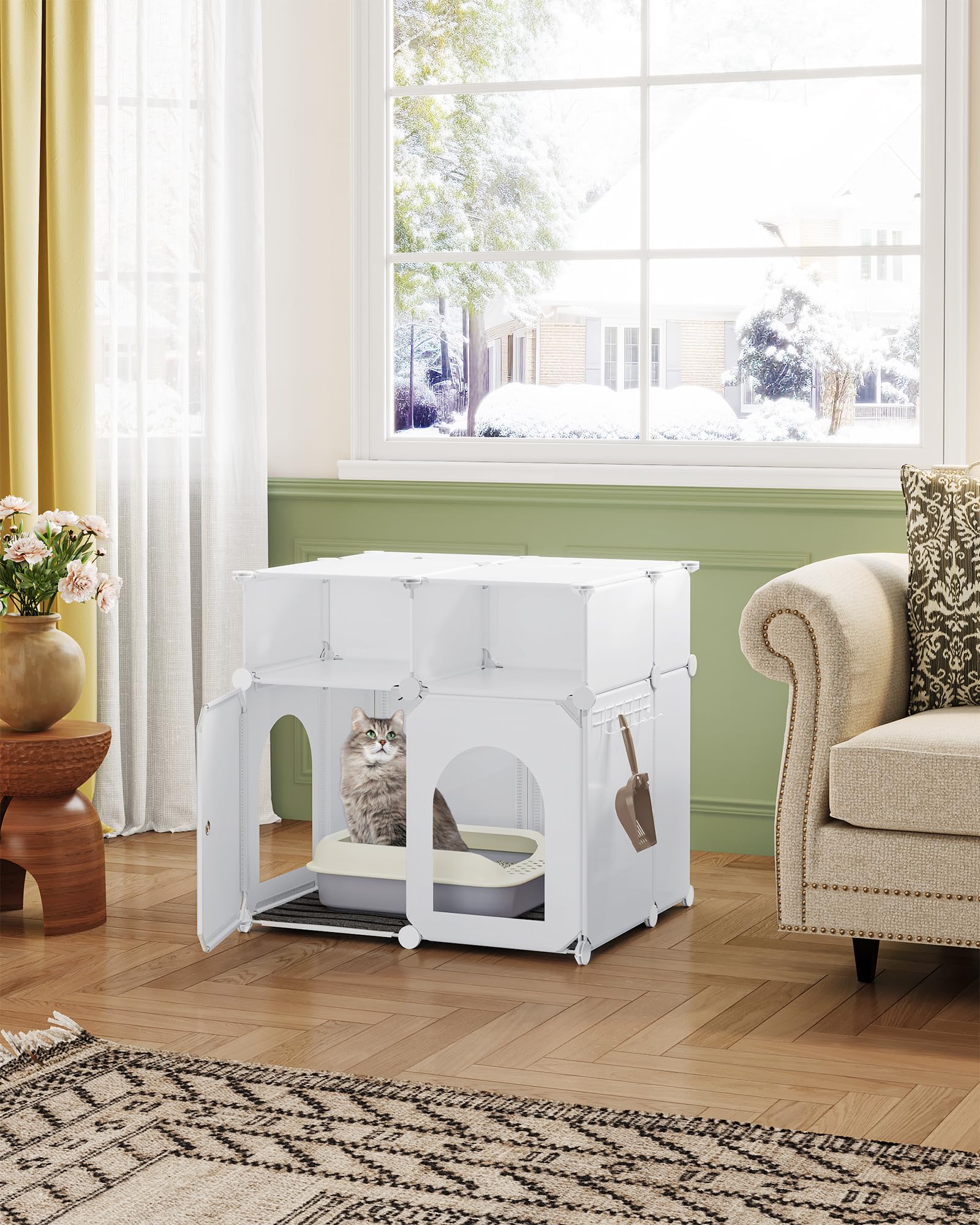 Premium Cat Litter Box Enclosure with Mat - Splash Proof Covered Litter Box Furniture with Storage (23.7