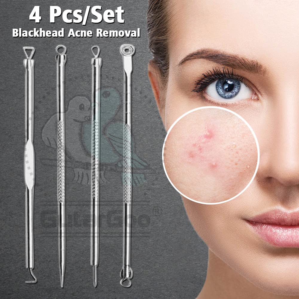 Gutargoo® 4-Piece Blackhead Remover Kit - Stainless Steel Pimple & Comedone Extractor Tool for Acne Treatment, Blemish Removal, Whitehead Popping - Perfect for Face & Nose Care for Women & Men - Ideal for Home Skincare Routine & Travel Beauty Essentials