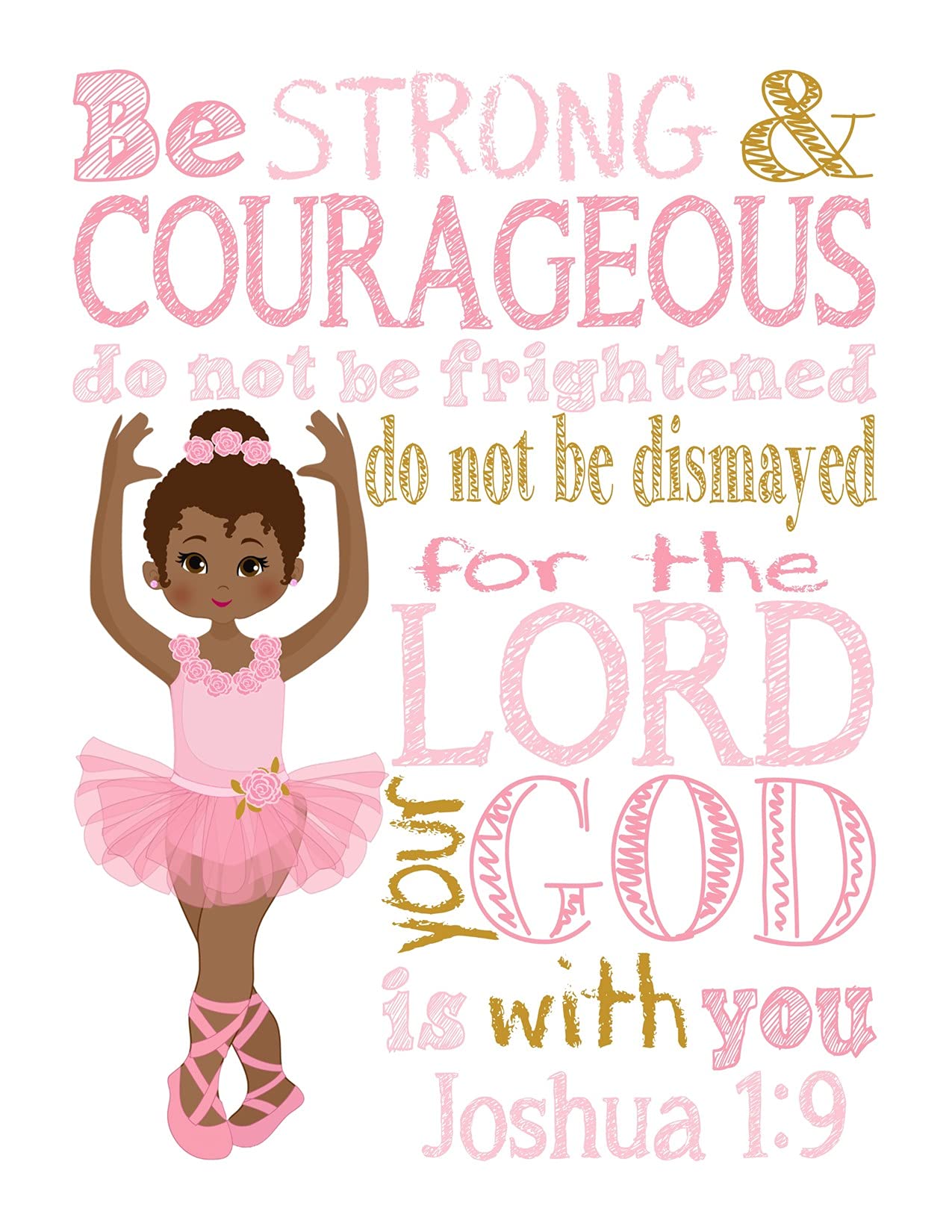 African American Ballerina Nursery Prints - Pink & Gold Bible Verse Decor for Christian Baby Room