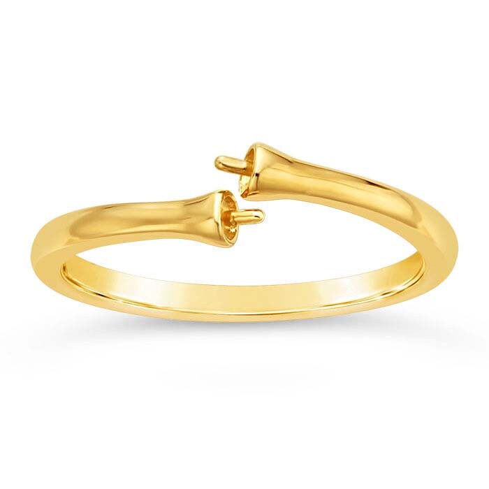 14K Yellow Gold Bypass Double Pearl Ring Mounting - Size 6, 7, 8 - Elegant Jewelry Setting for Engagement, Wedding, or Anniversary Gifts